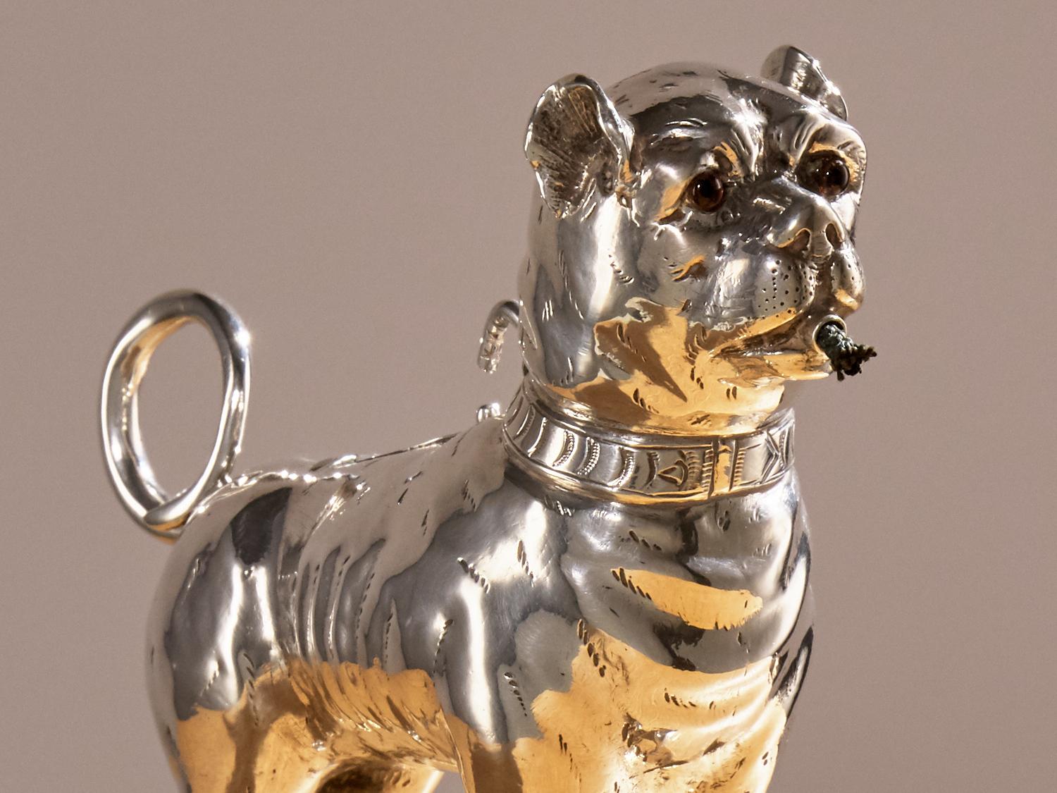 19th Century Antique Sterling Silver Dog Table Lighter by Daniel & John Wellby London, 1890