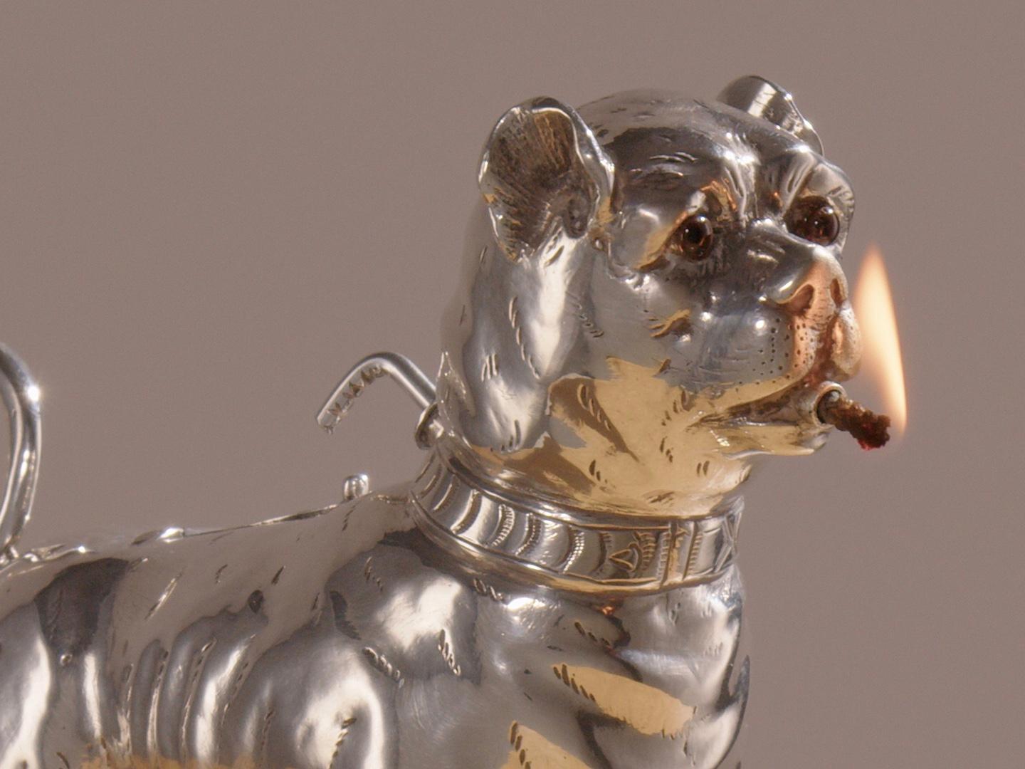 Antique Sterling Silver Dog Table Lighter by Daniel & John Wellby London, 1890 2