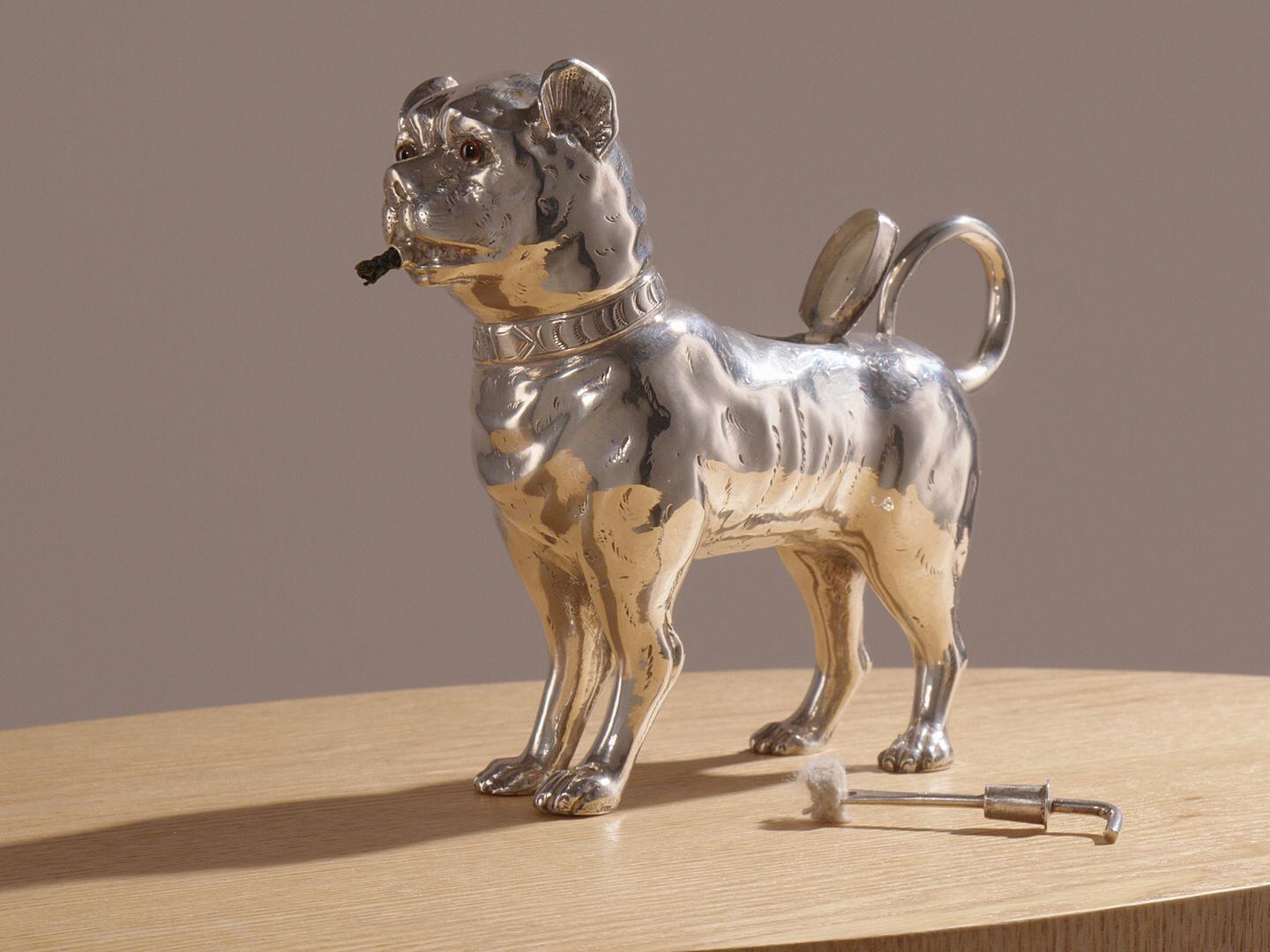 Antique Sterling Silver Dog Table Lighter by Daniel & John Wellby London, 1890 3