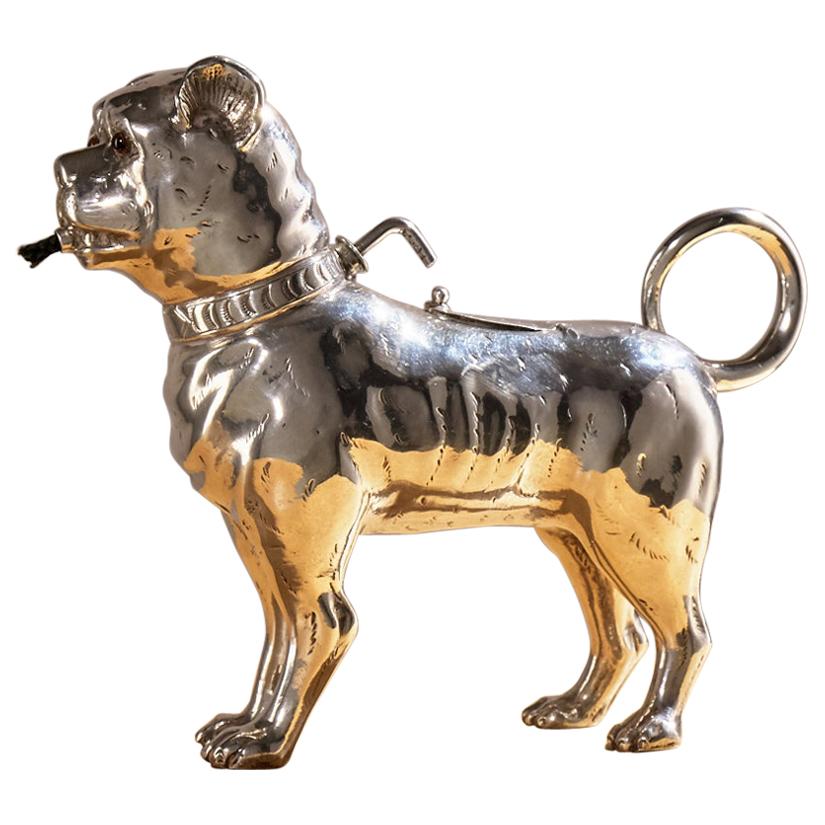 Antique Sterling Silver Dog Table Lighter by Daniel & John Wellby London, 1890