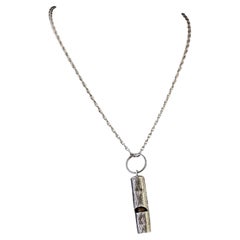 Antique sterling silver dog whistle pendant, rope chain necklace