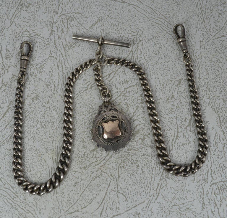 Antique Sterling Silver Double Albert Pocket Watch Chain For Sale at