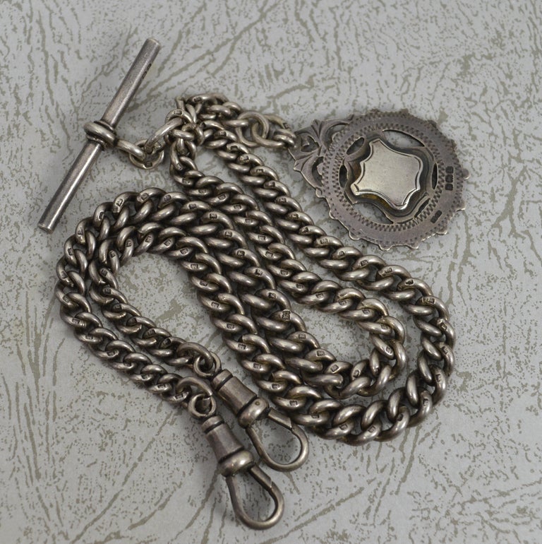 Antique Sterling Silver Double Albert Pocket Watch Chain For Sale at