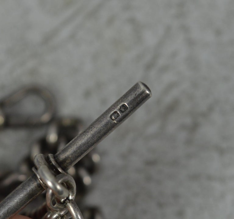 Antique Sterling Silver Double Albert Pocket Watch Chain For Sale at