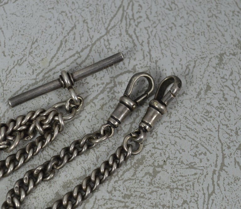 Antique Sterling Silver Double Albert Pocket Watch Chain For Sale at