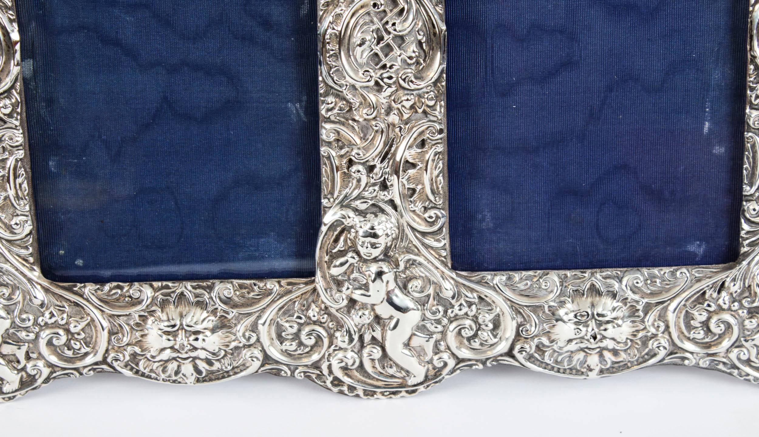 Antique Sterling Silver Double Photo Frame by Synyer & Beddoes 1901 24 x 38cm 7