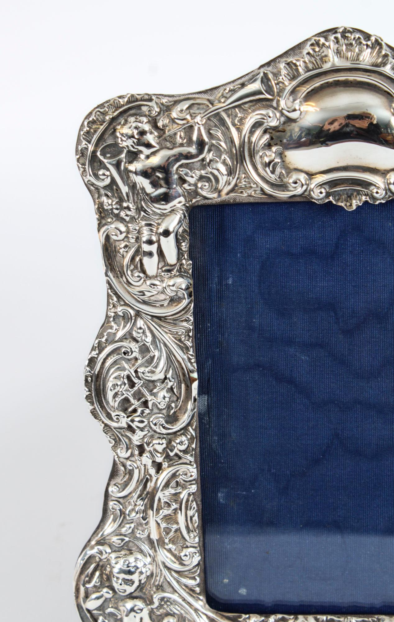 Antique Sterling Silver Double Photo Frame by Synyer & Beddoes 1901 24 x 38cm 11