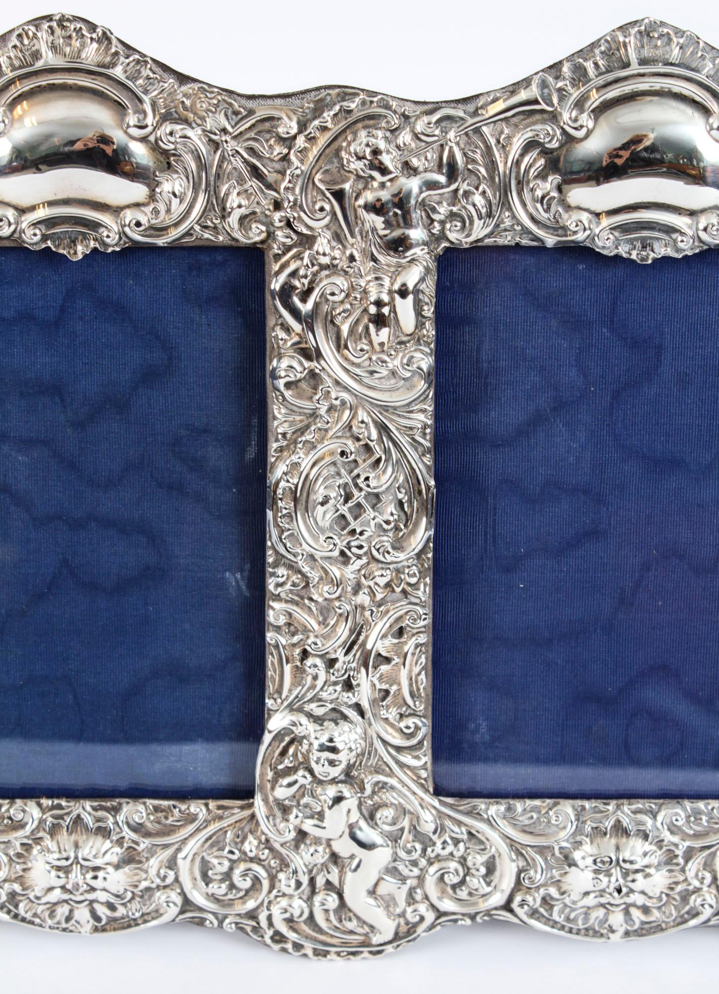 Antique Sterling Silver Double Photo Frame by Synyer & Beddoes 1901 24 x 38cm 12