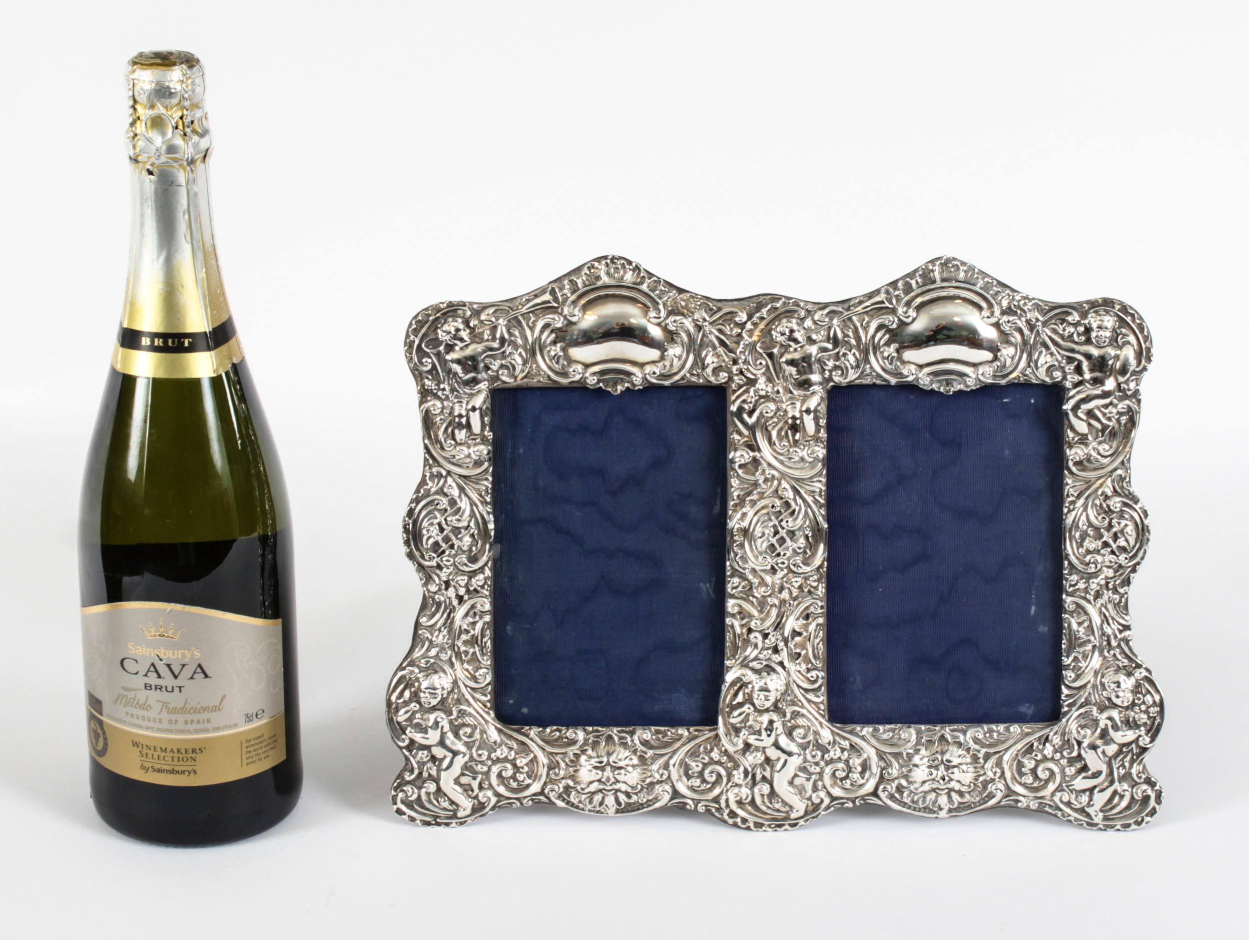 Antique Sterling Silver Double Photo Frame by Synyer & Beddoes 1901 24 x 38cm 15