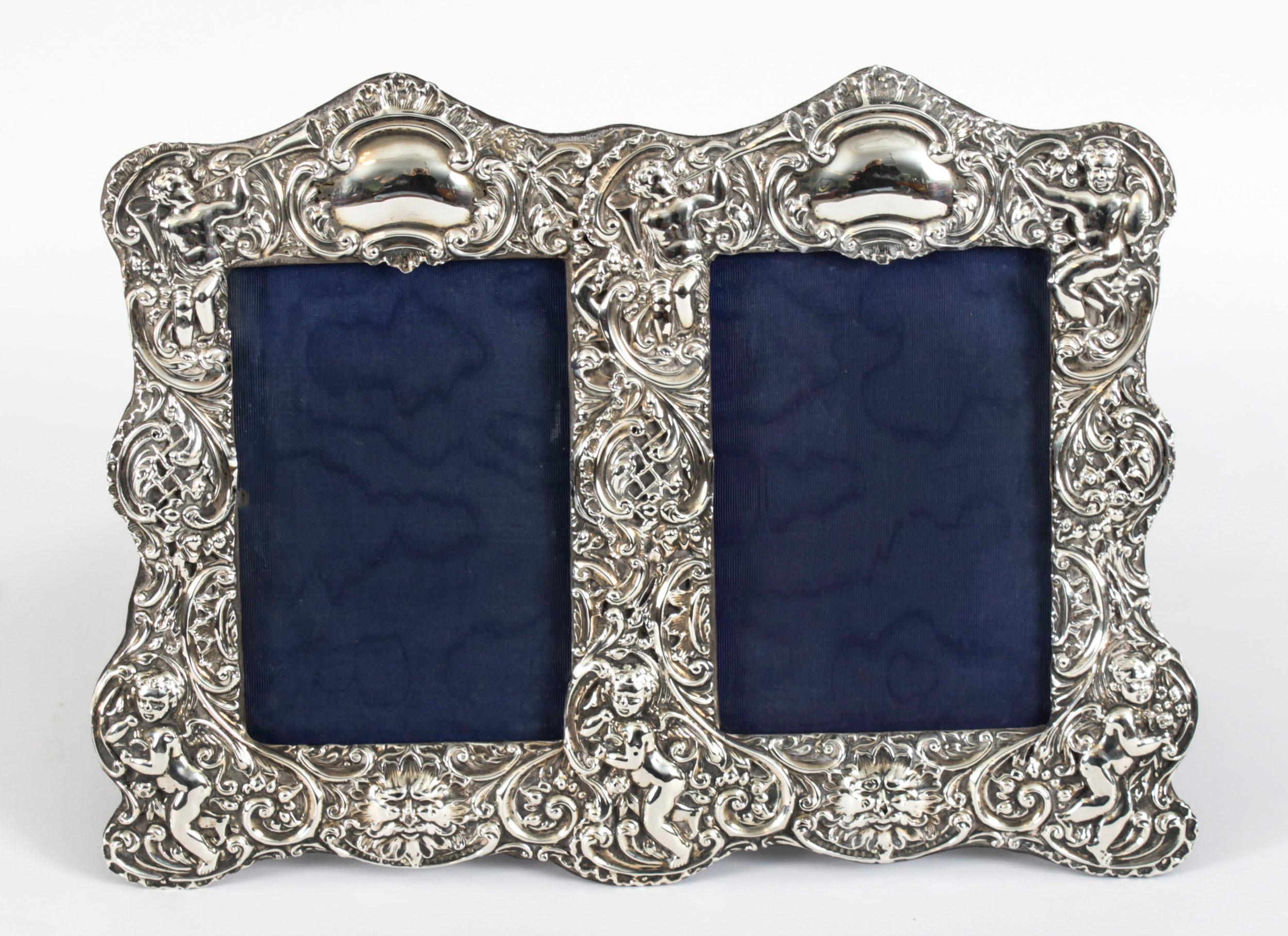 Antique Sterling Silver Double Photo Frame by Synyer & Beddoes 1901 24 x 38cm 16
