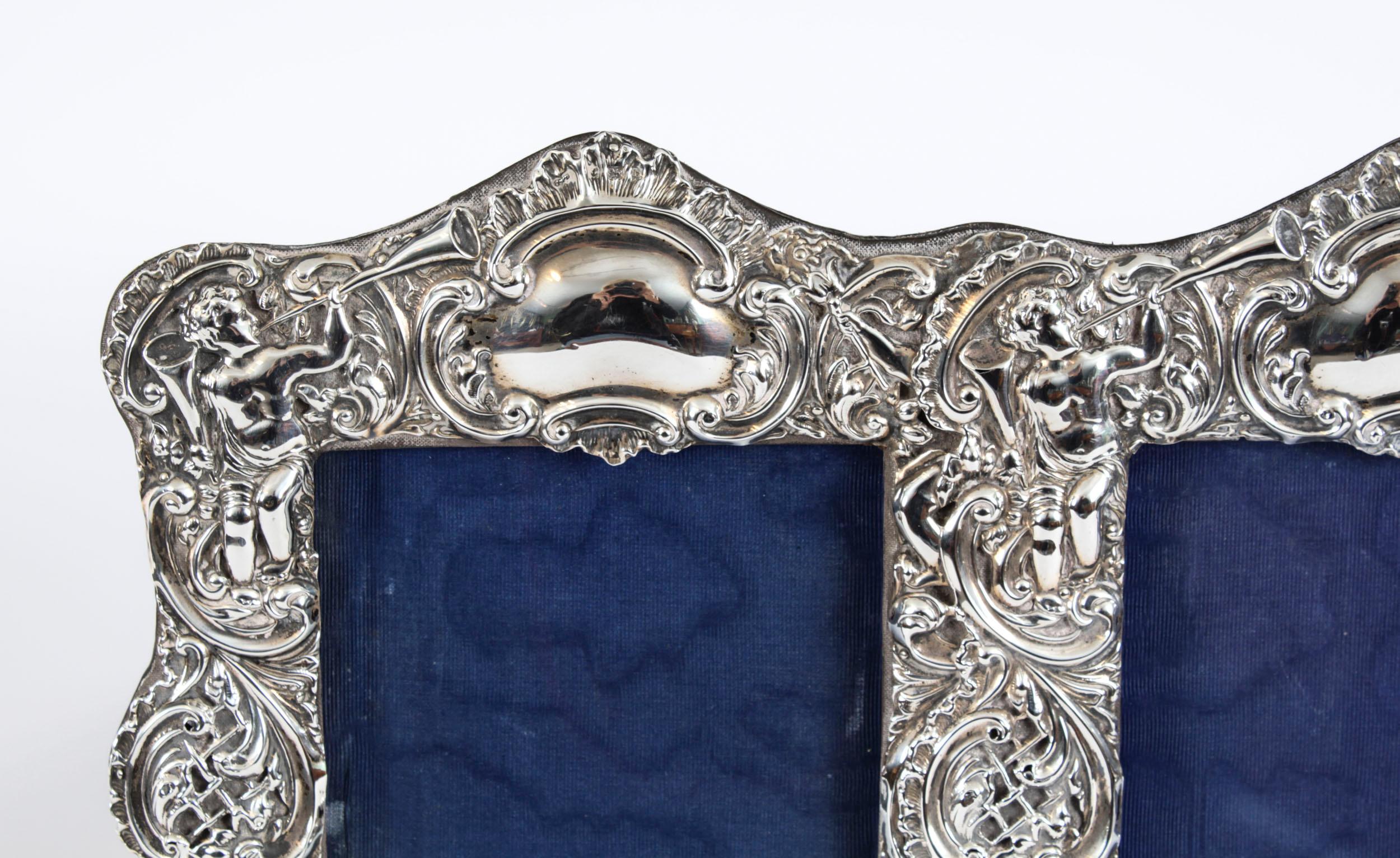 Antique Sterling Silver Double Photo Frame by Synyer & Beddoes 1901 24 x 38cm In Good Condition In London, GB