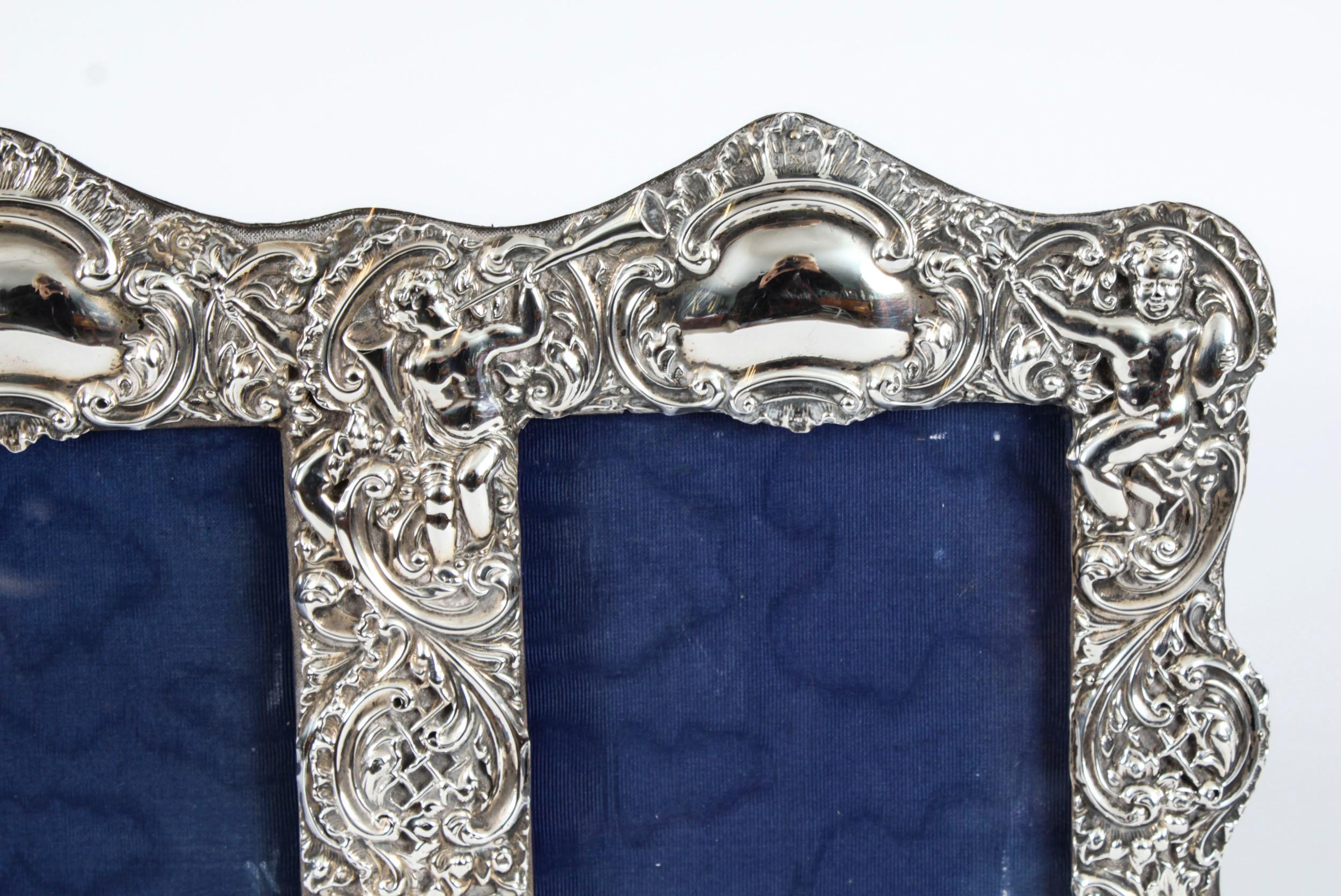 Early 20th Century Antique Sterling Silver Double Photo Frame by Synyer & Beddoes 1901 24 x 38cm