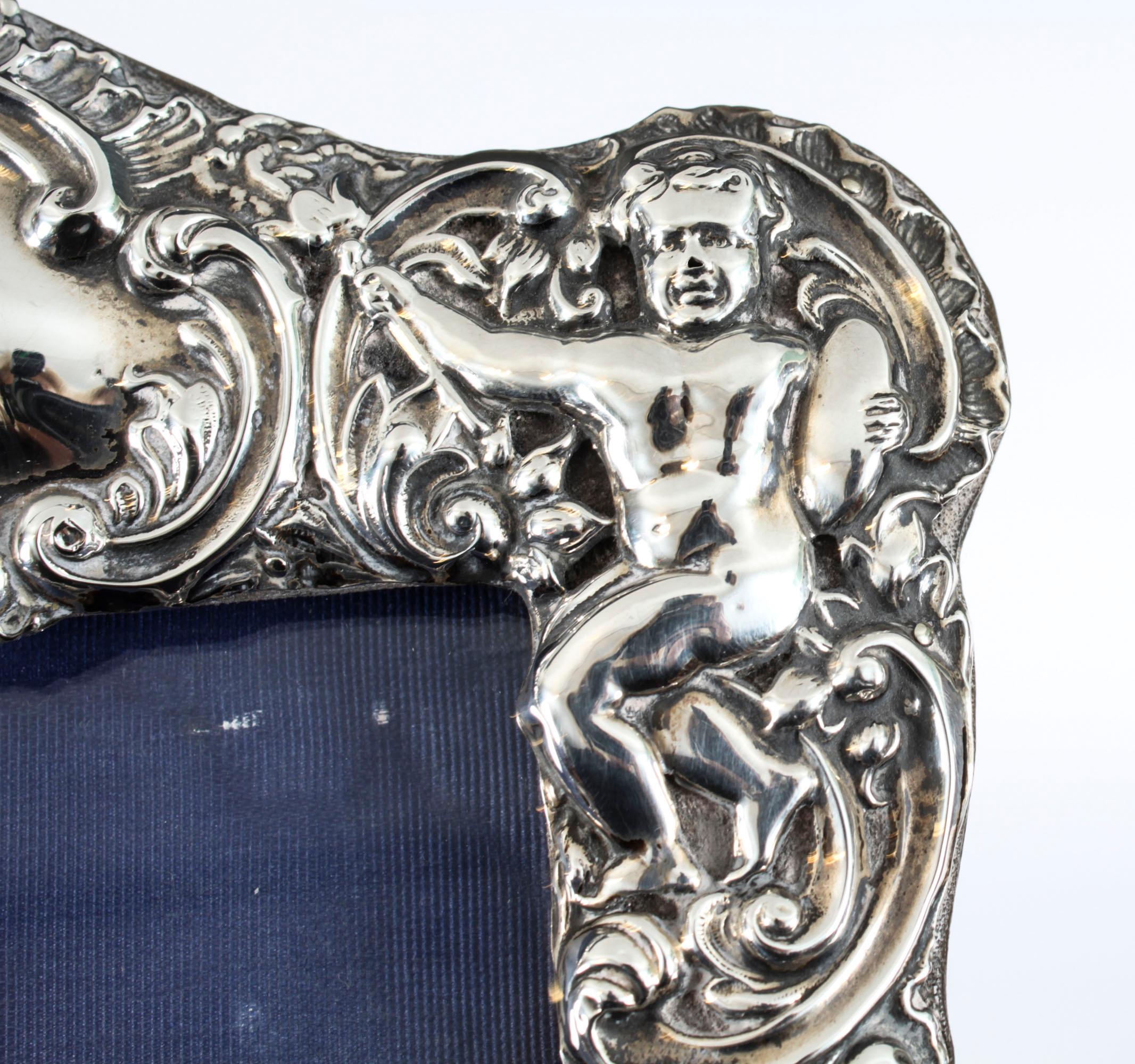 Antique Sterling Silver Double Photo Frame by Synyer & Beddoes 1901 24 x 38cm 1