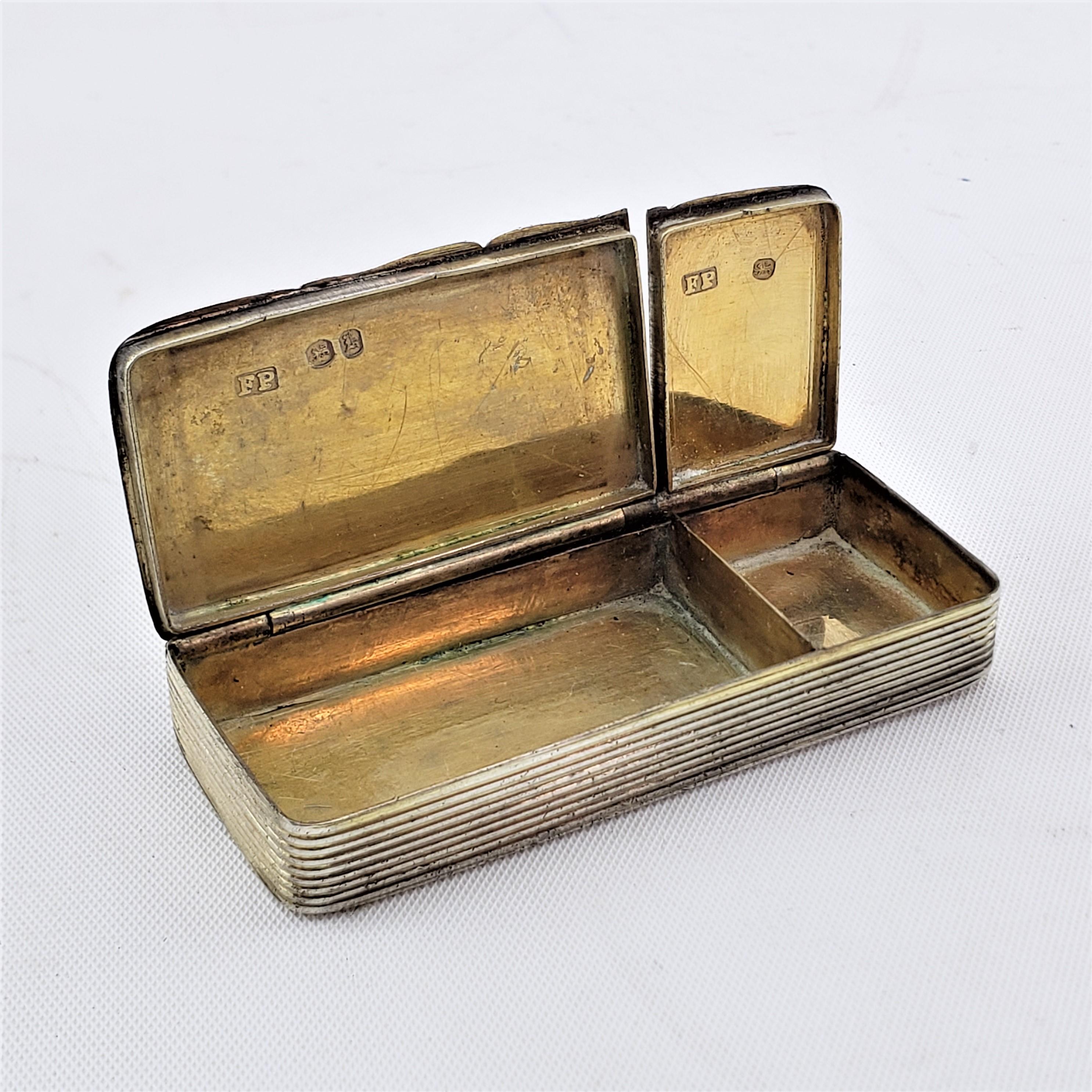 Antique Sterling Silver Double Snuff & Patch Box with Engine Turned Decoration For Sale 2