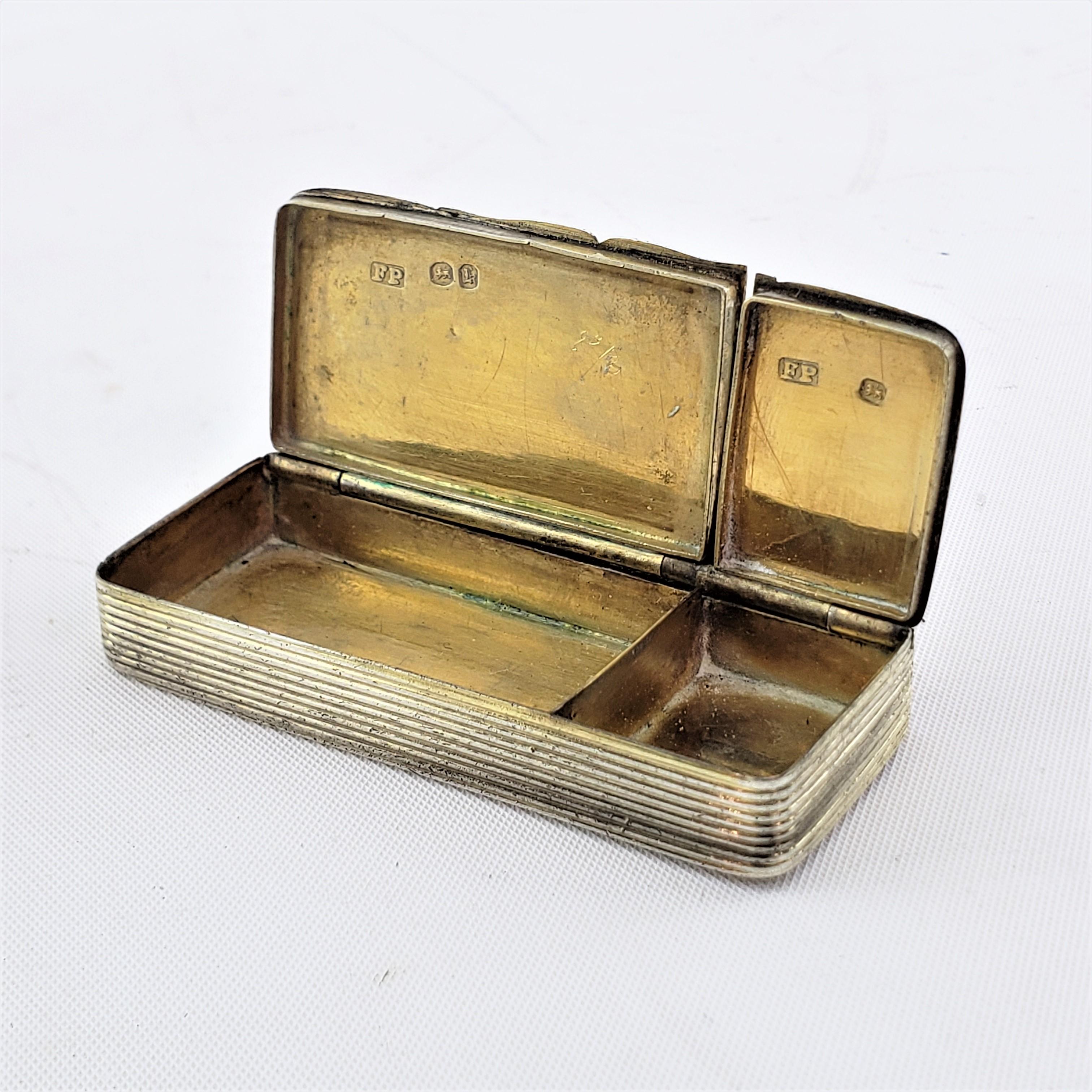 Antique Sterling Silver Double Snuff & Patch Box with Engine Turned Decoration For Sale 4