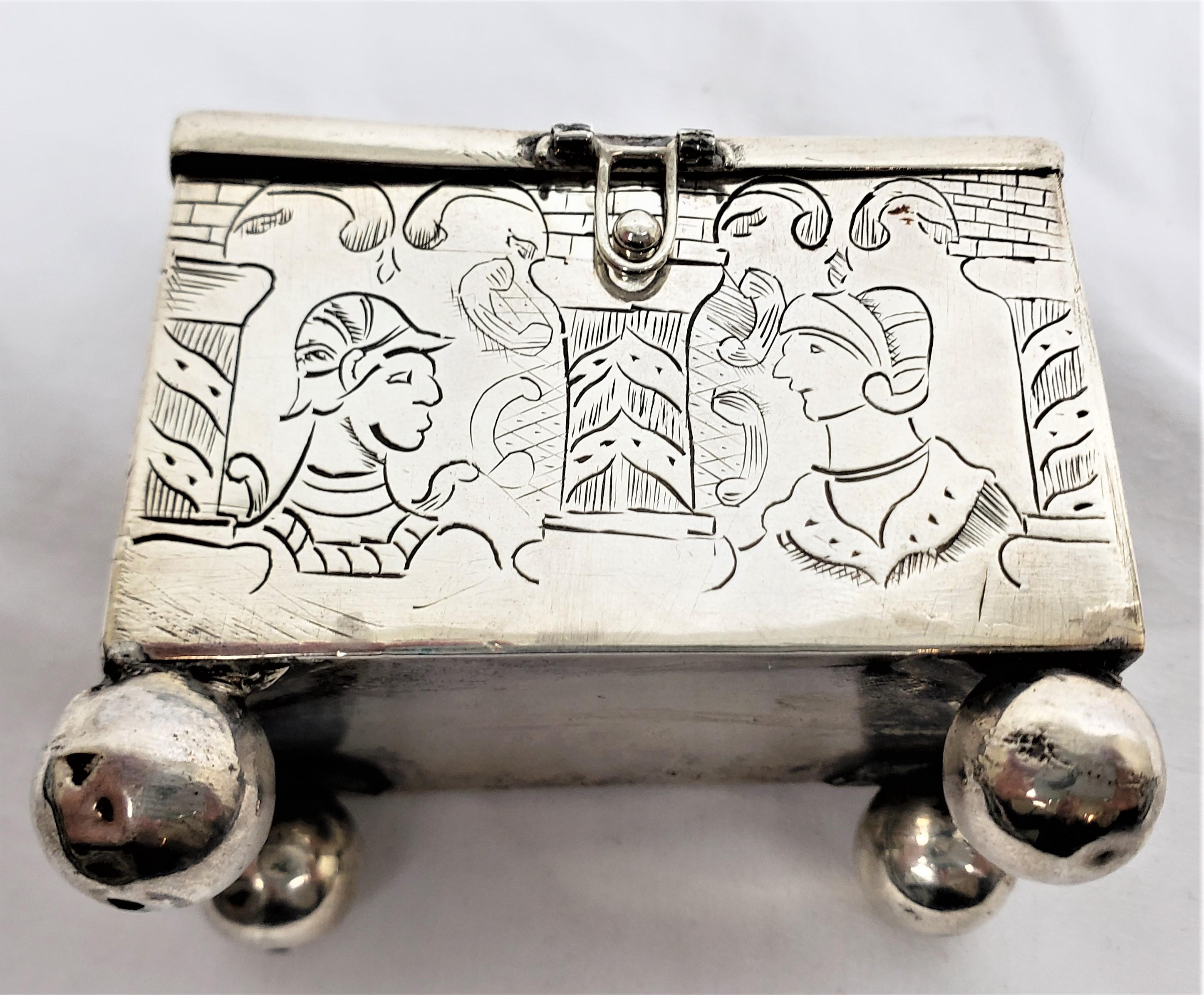 Antique Sterling Silver Dutch Marriage Box with Engraved Rococco Styled Figures For Sale 7