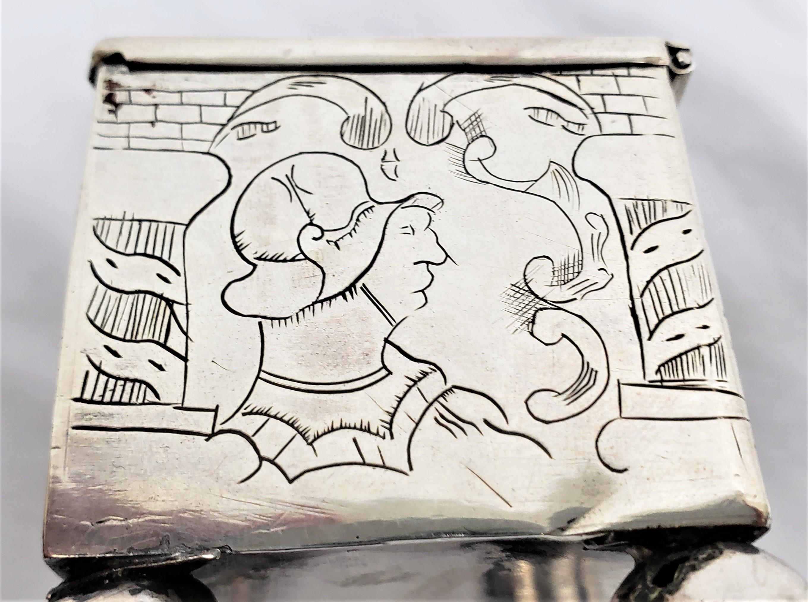 Antique Sterling Silver Dutch Marriage Box with Engraved Rococco Styled Figures For Sale 8