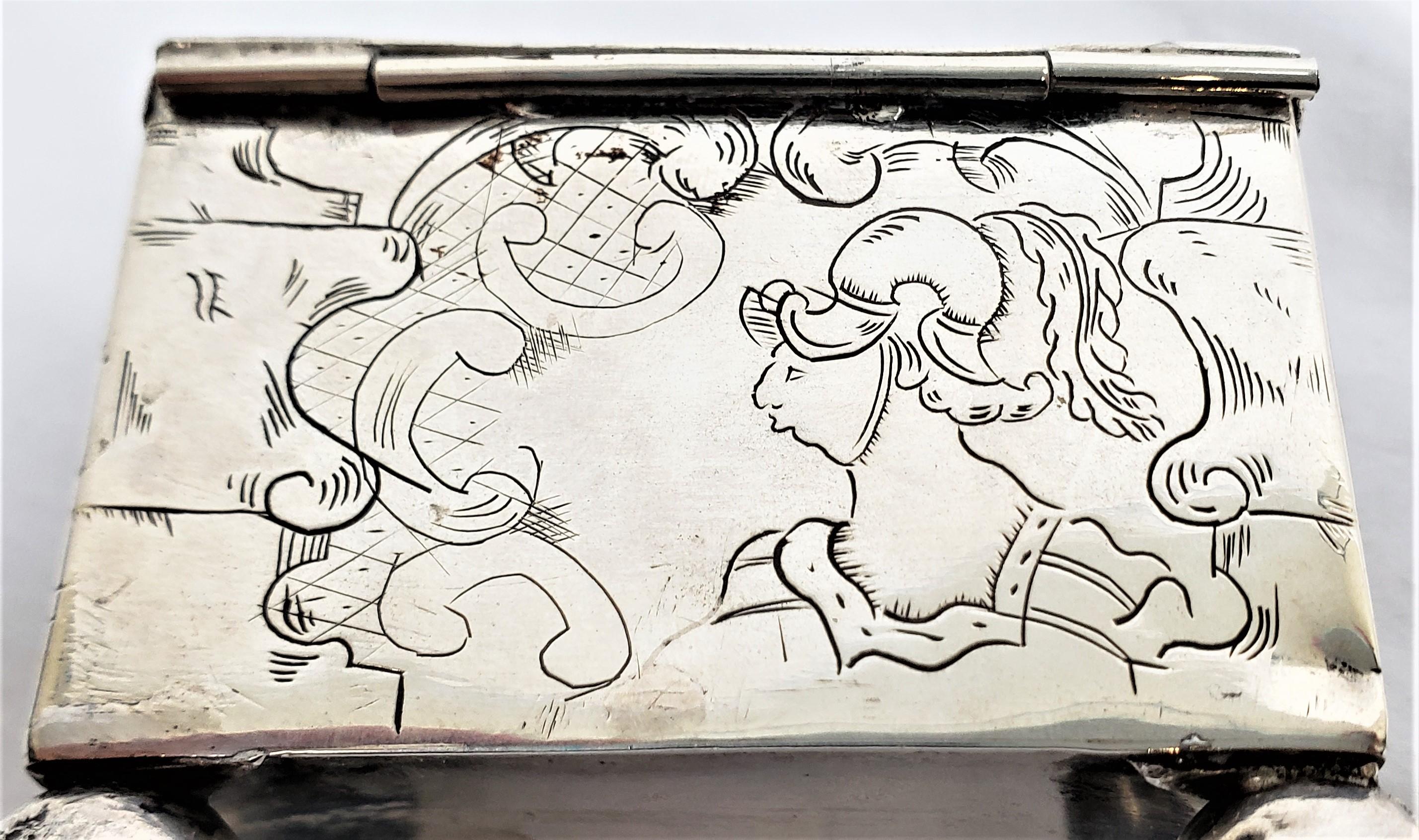 Antike niederländische Hochzeitsschachtel aus Sterlingsilber mit eingravierten Figuren im Rokokostil im Angebot 9