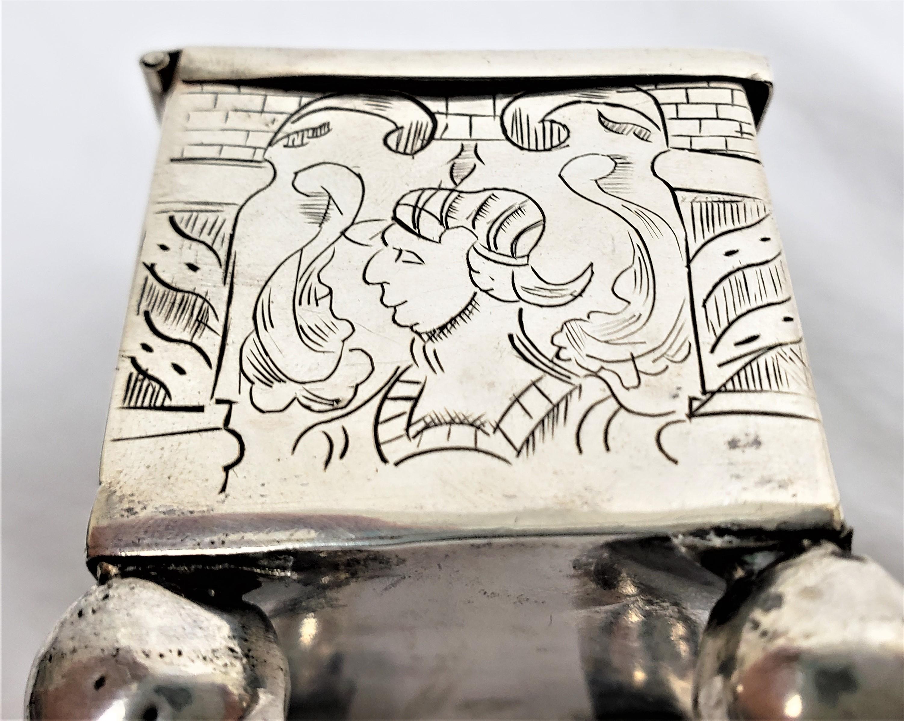 Antike niederländische Hochzeitsschachtel aus Sterlingsilber mit eingravierten Figuren im Rokokostil im Angebot 10