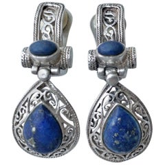 Antique Sterling Silver Earrings Italy Lapis Lazuli