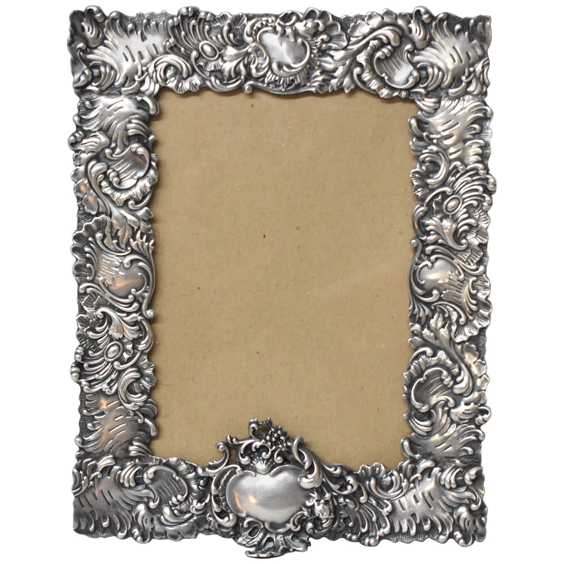 5 X 7 Hand Painted Antique Silver Easel Back Photo Frame 