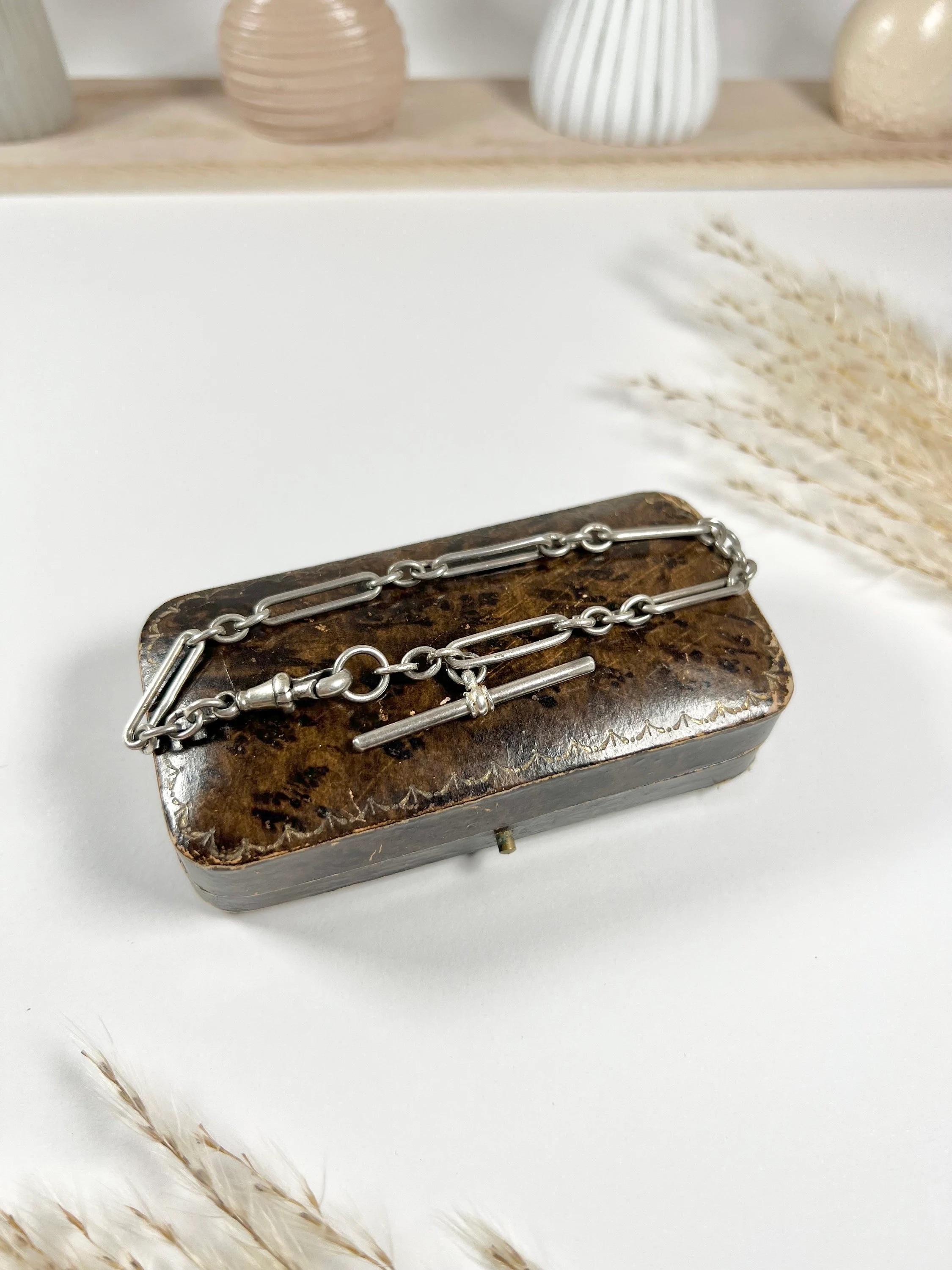 Antique Sterling Silver, Edwardian Trombone Link Bracelet 3