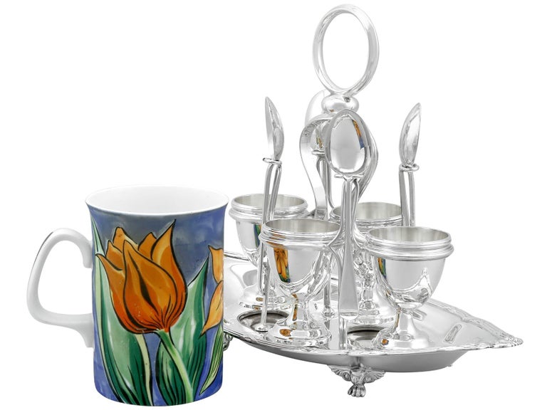 Antique Sterling Silver Egg Cruet Set For Four Persons For Sale at 1stDibs