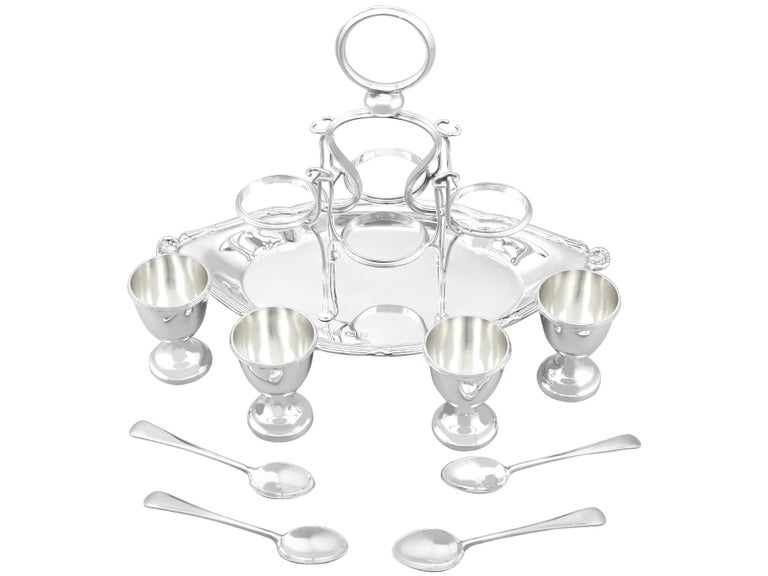Antique Sterling Silver Egg Cruet Set For Four Persons For Sale at 1stDibs