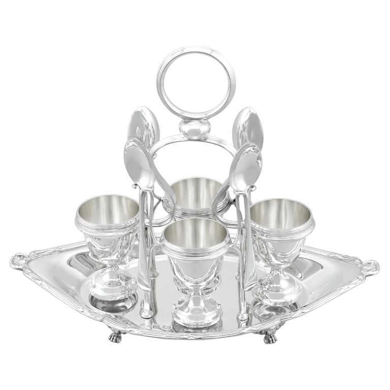 Antique Sterling Silver Egg Cruet Set For Four Persons For Sale at 1stDibs
