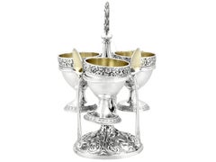 Antique Sterling Silver Egg Cruet Set for Three Persons