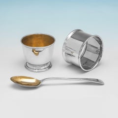 Antique sterling silver egg cup, spoon & napkin ring in a box. Made in 1921