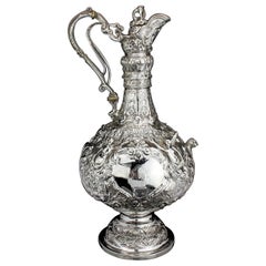 Antique Sterling Silver Elaborately Engraved Armada Jug, Sheffield, 1905