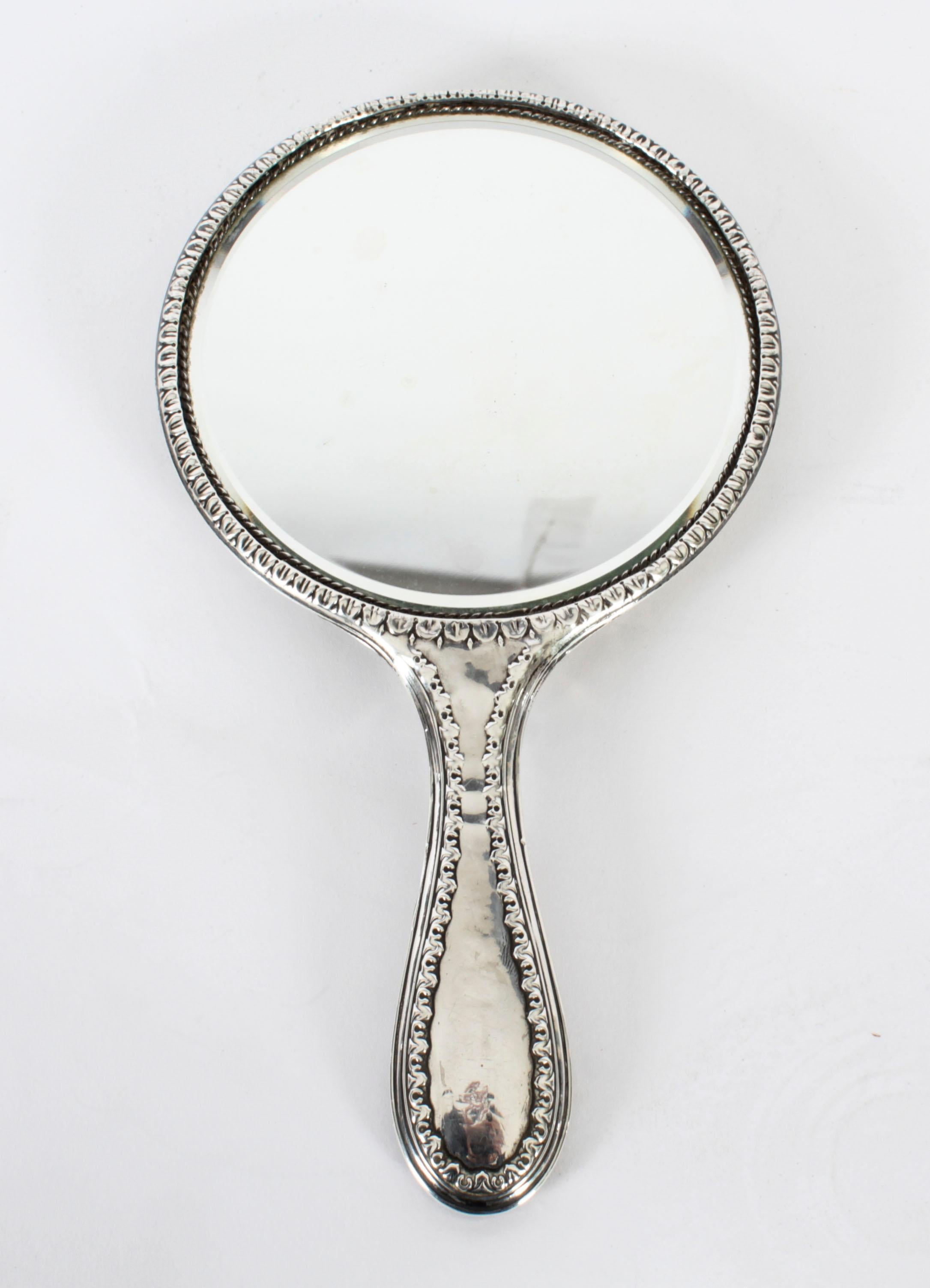 Antique Sterling Silver & Embossed Hand Mirror, 1916 5