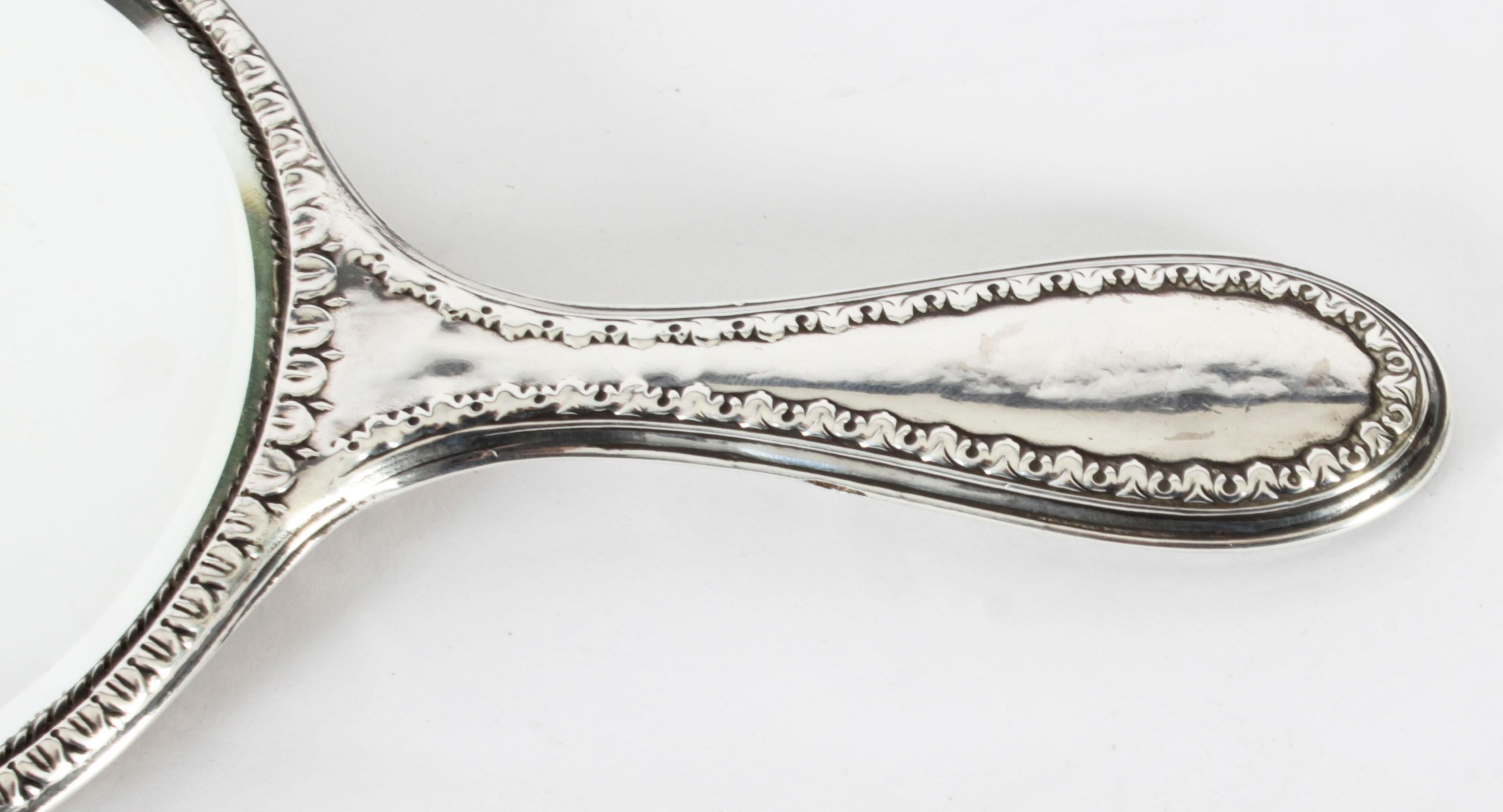 Antique Sterling Silver & Embossed Hand Mirror, 1916 6