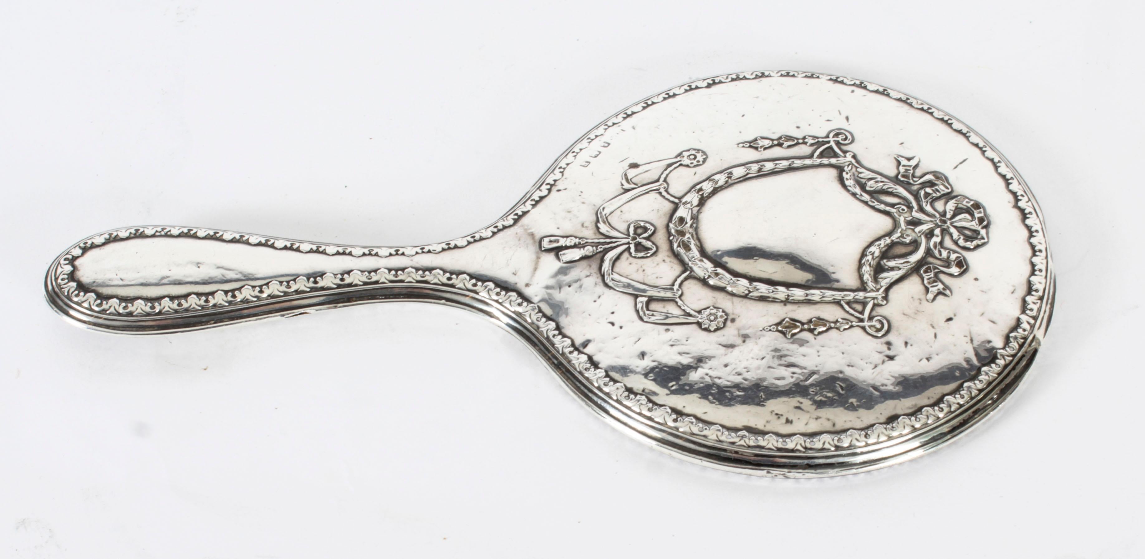 Antique Sterling Silver & Embossed Hand Mirror, 1916 8