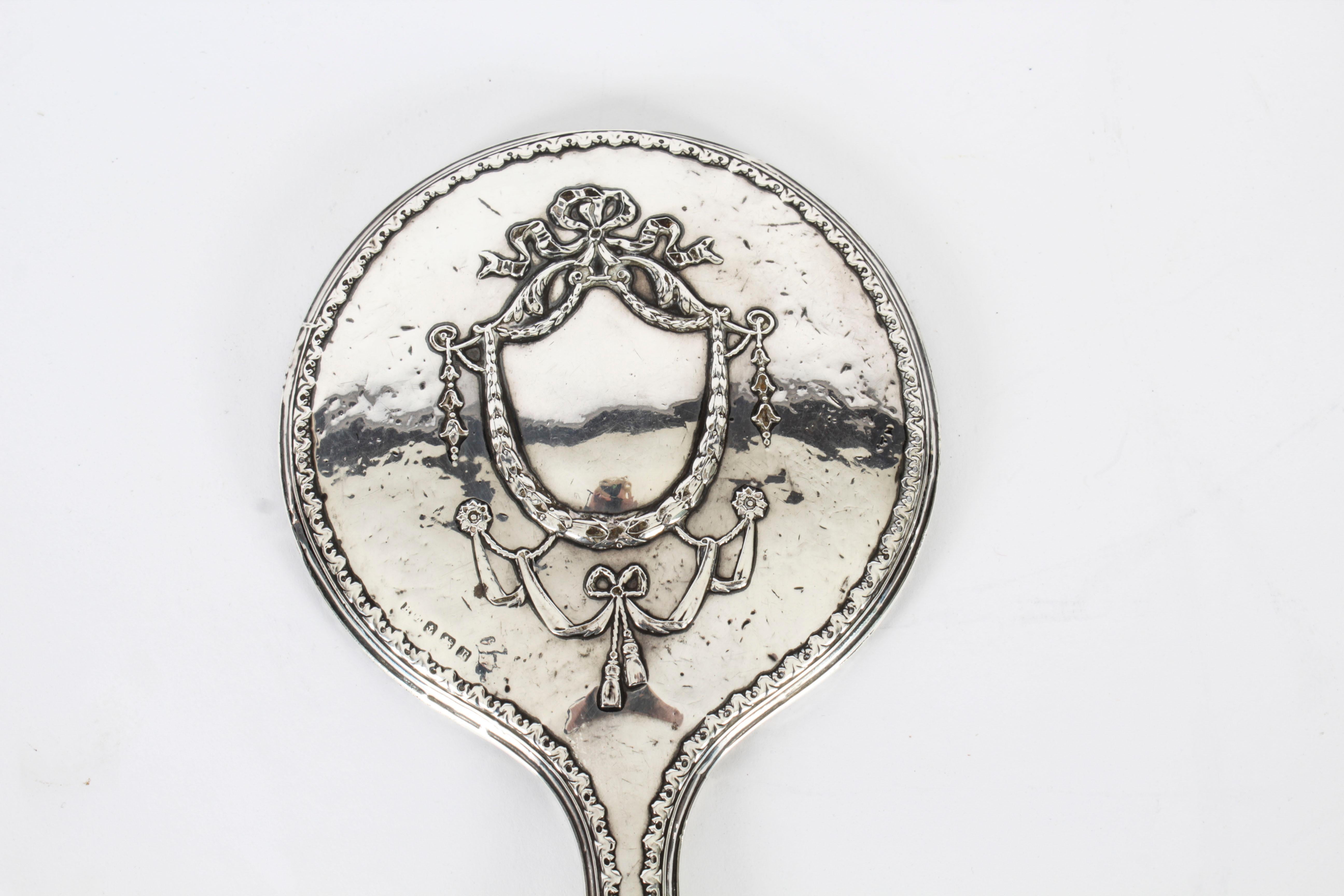 Antique Sterling Silver & Embossed Hand Mirror, 1916 In Good Condition In London, GB