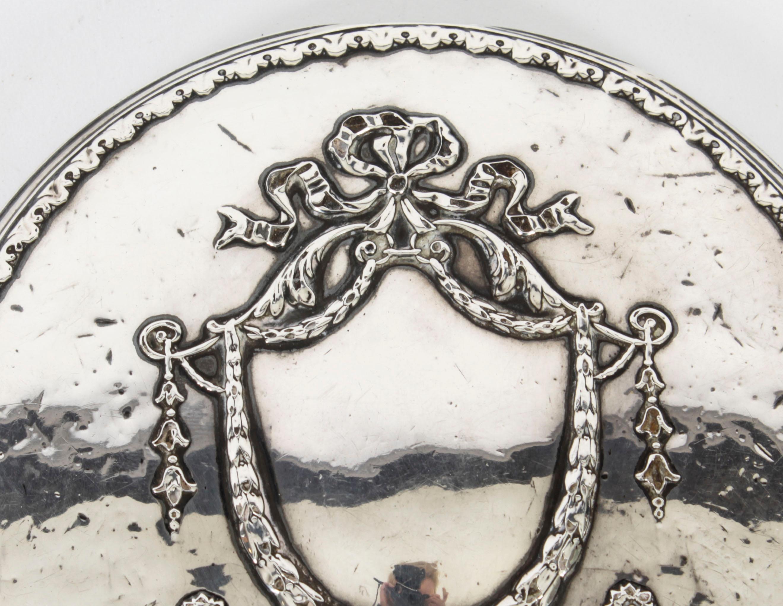 Early 20th Century Antique Sterling Silver & Embossed Hand Mirror, 1916