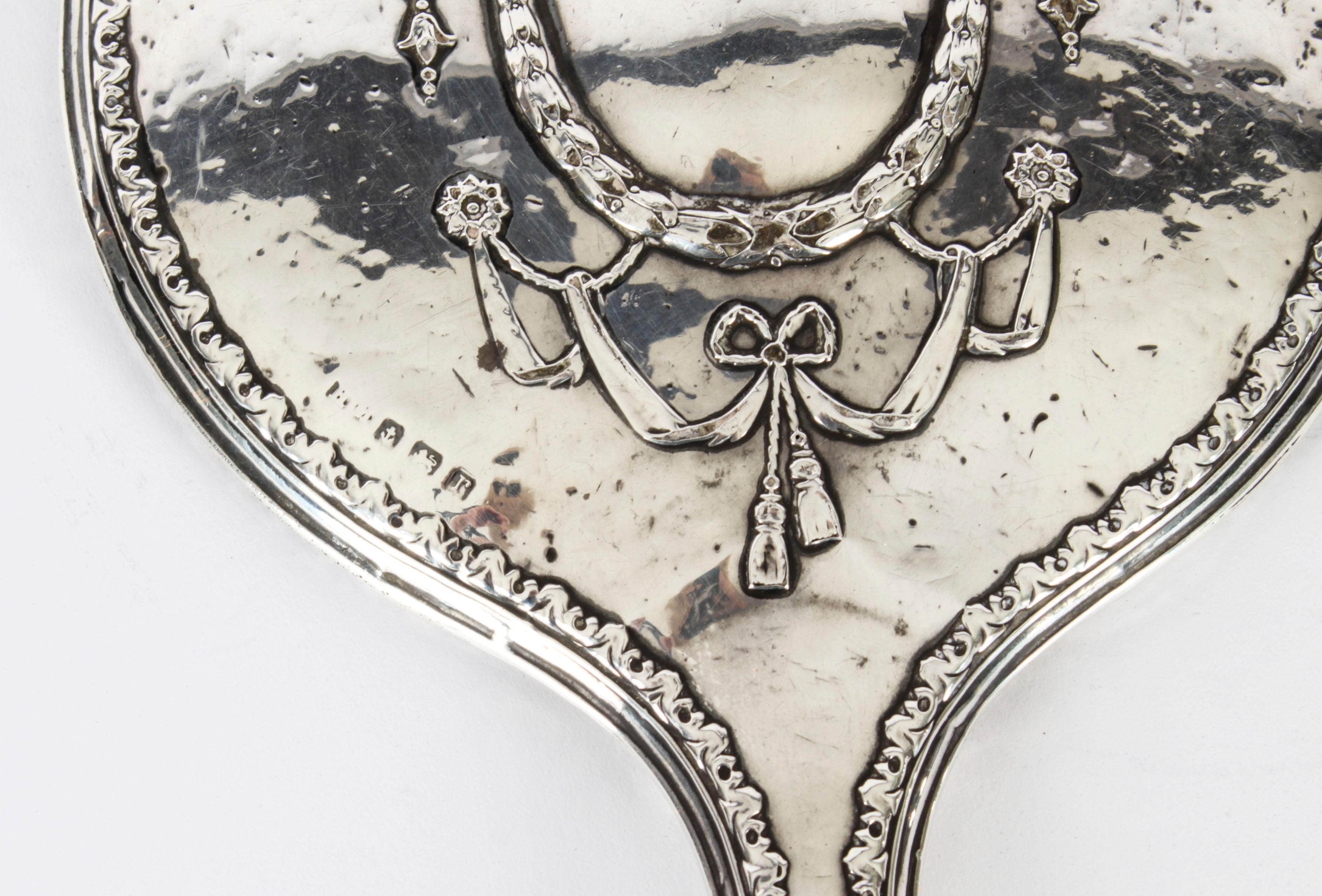 Antique Sterling Silver & Embossed Hand Mirror, 1916 2