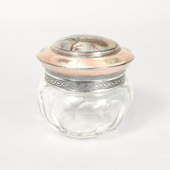 Antique Sterling Silver, Enamel, & Glass Dresser Box with a Peacock for Gorham