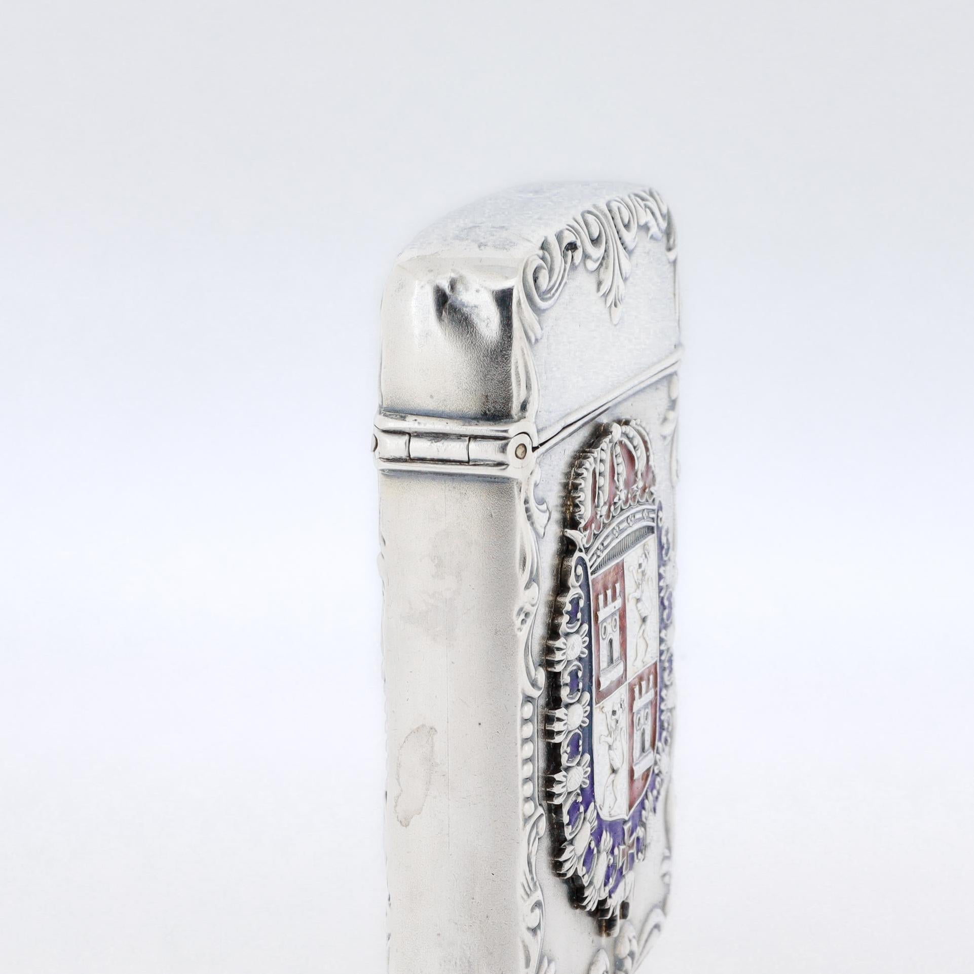 Antique Sterling Silver & Enamel Spanish Coat of Arms Matchsafe For Sale 10