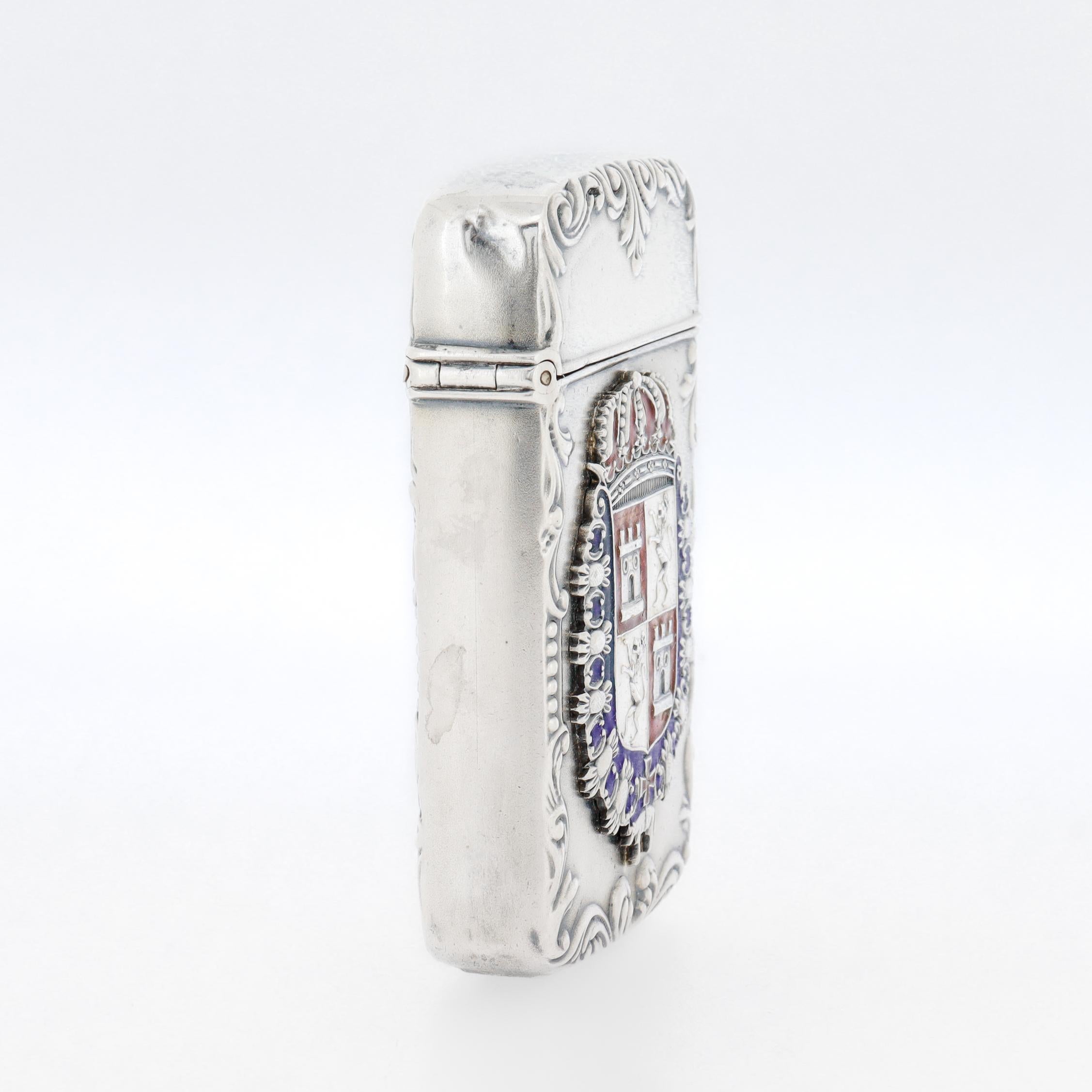 Antique Sterling Silver & Enamel Spanish Coat of Arms Matchsafe For Sale 4