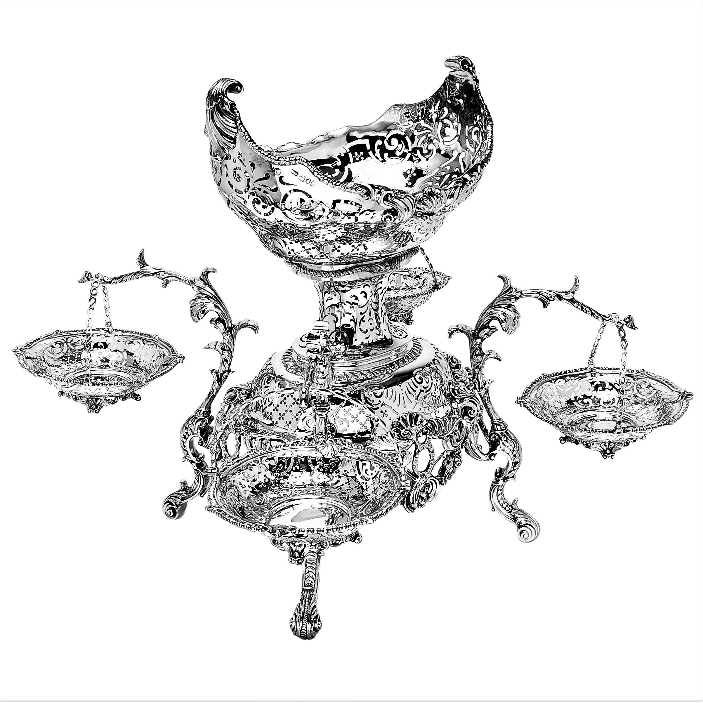 English Antique Sterling Silver Epergne Centrepiece 1909 18th Century Georgian Style