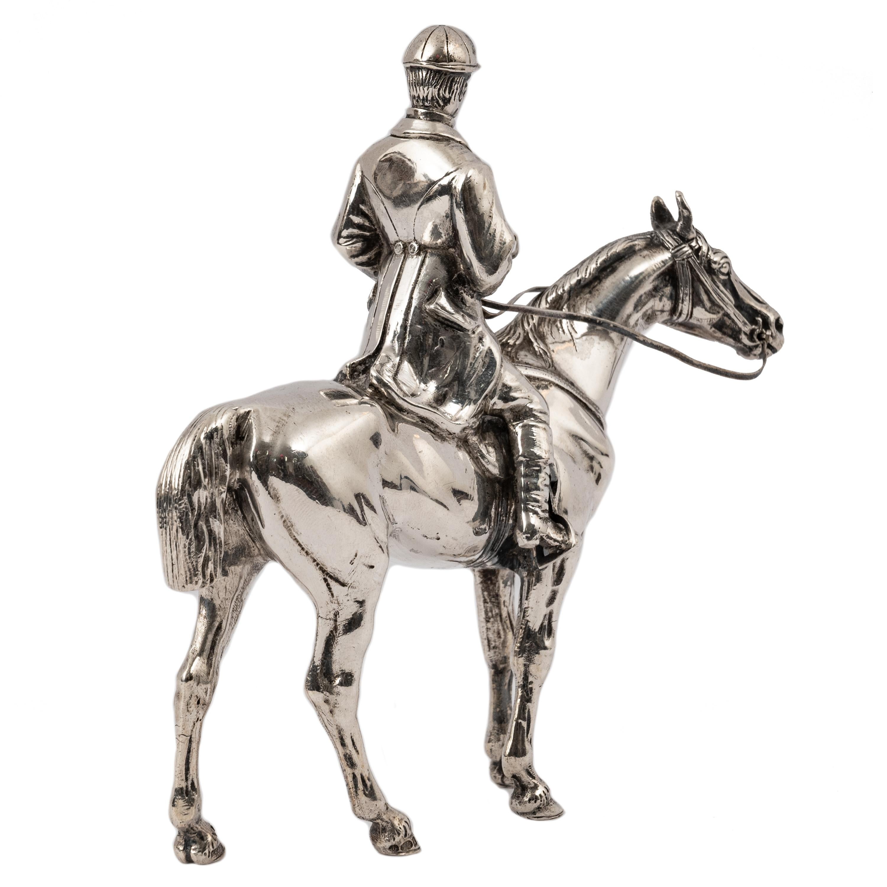 Edwardian Antique Sterling Silver Equestrian Horse & Rider Dressage Statue Sculpture 1920 For Sale