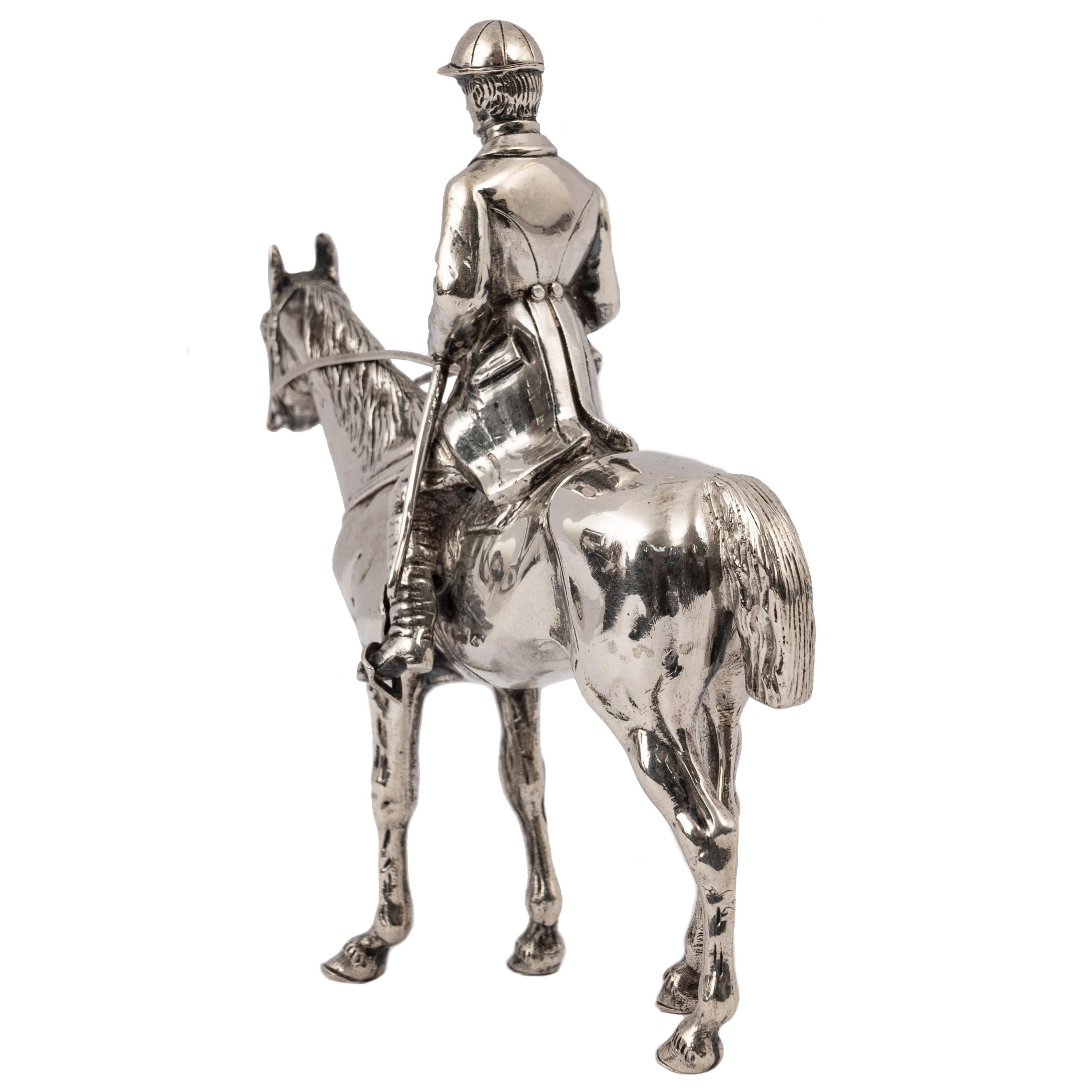 English Antique Sterling Silver Equestrian Horse & Rider Dressage Statue Sculpture 1920 For Sale