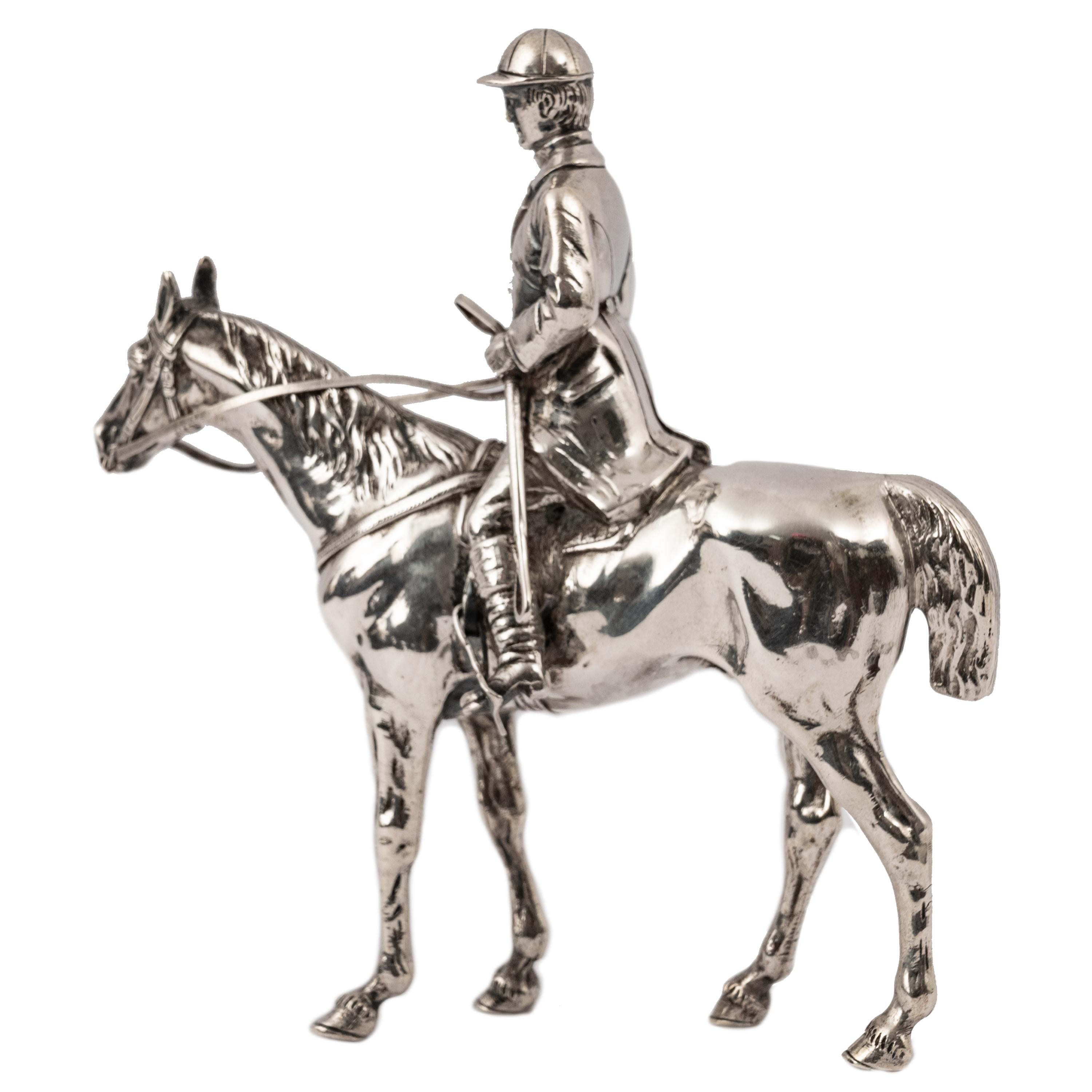 Antique Sterling Silver Equestrian Horse & Rider Dressage Statue Sculpture 1920 In Good Condition For Sale In Portland, OR