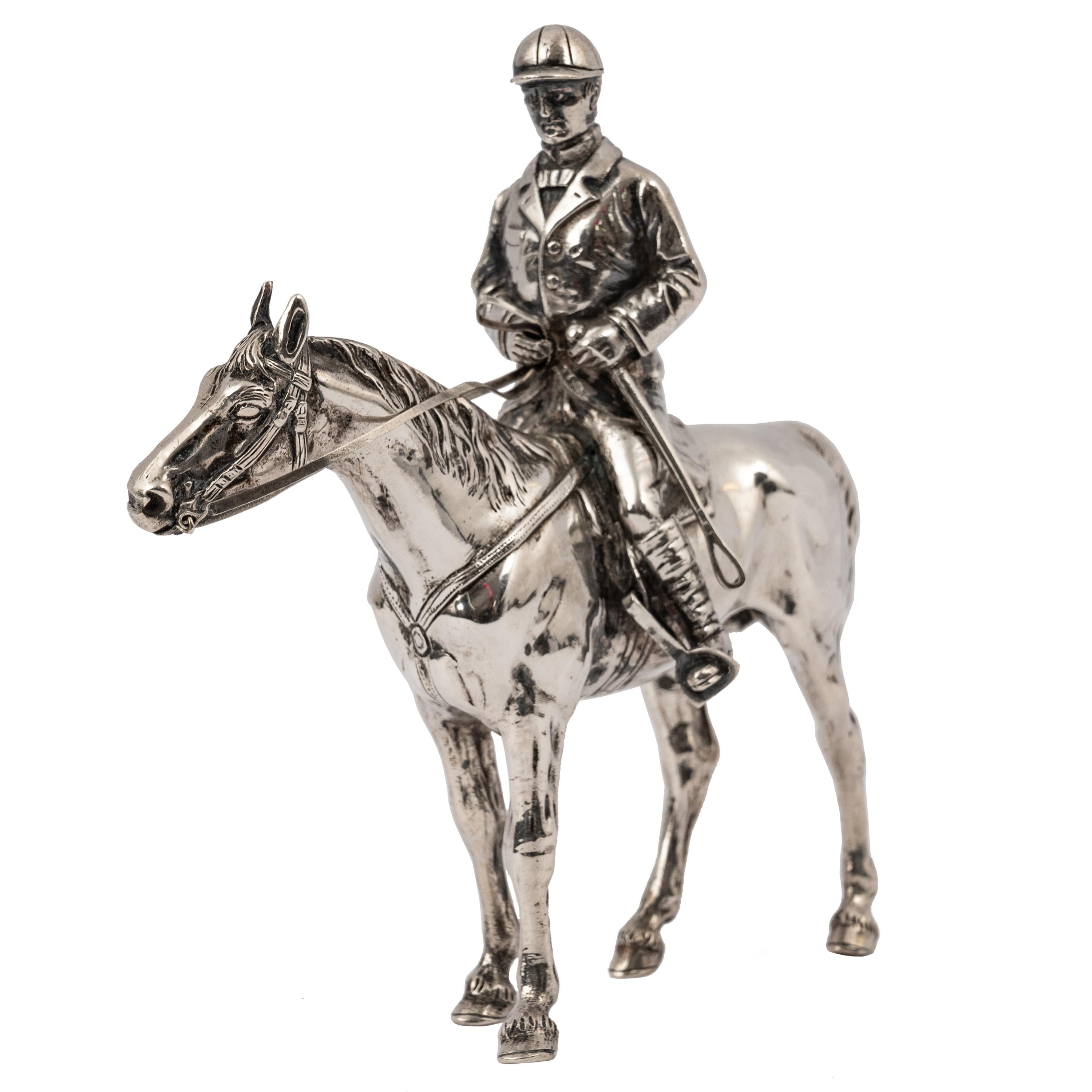 Early 20th Century Antique Sterling Silver Equestrian Horse & Rider Dressage Statue Sculpture 1920 For Sale