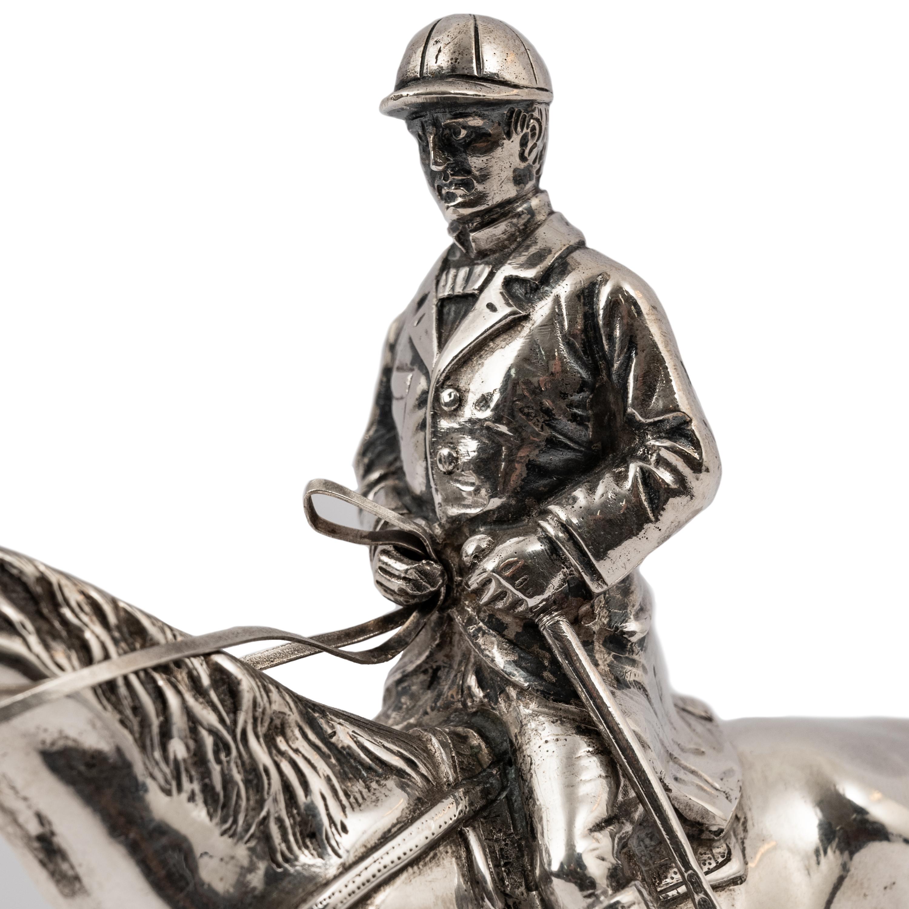 Antique Sterling Silver Equestrian Horse & Rider Dressage Statue Sculpture 1920 For Sale 2