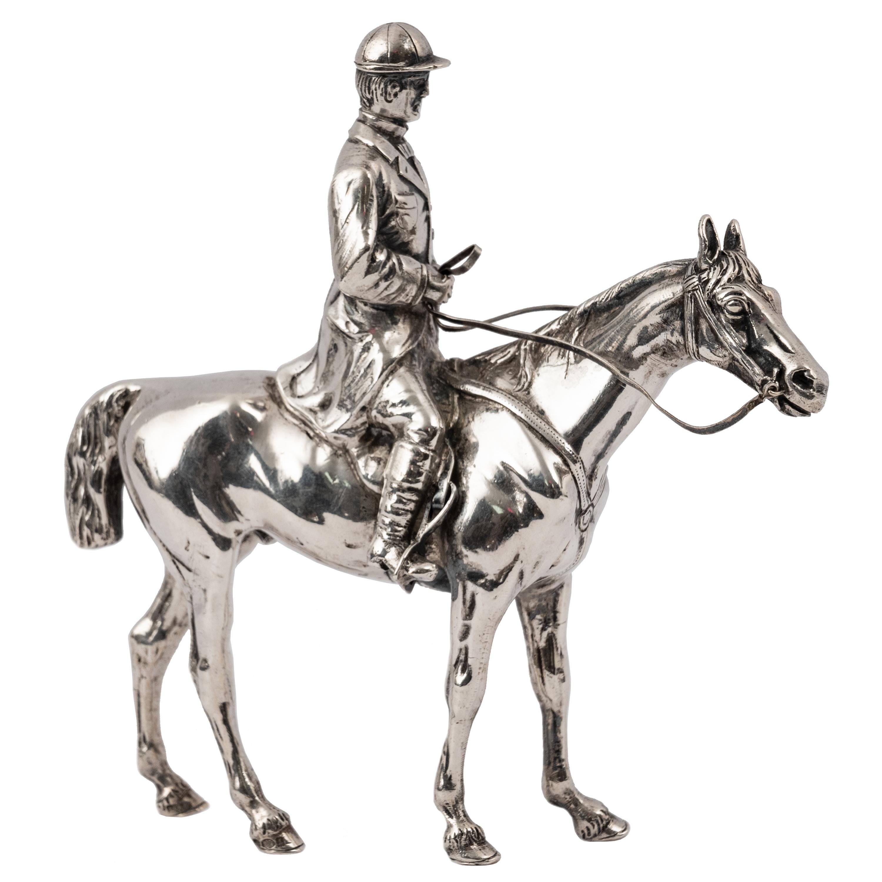Antique Sterling Silver Equestrian Horse & Rider Dressage Statue Sculpture 1920 For Sale