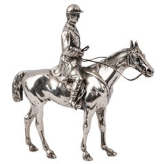 Used Sterling Silver Equestrian Horse & Rider Dressage Statue Sculpture 1920
