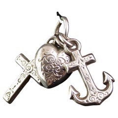 Antique Sterling silver Faith, Hope and Charity charm, Pendant, Victorian 